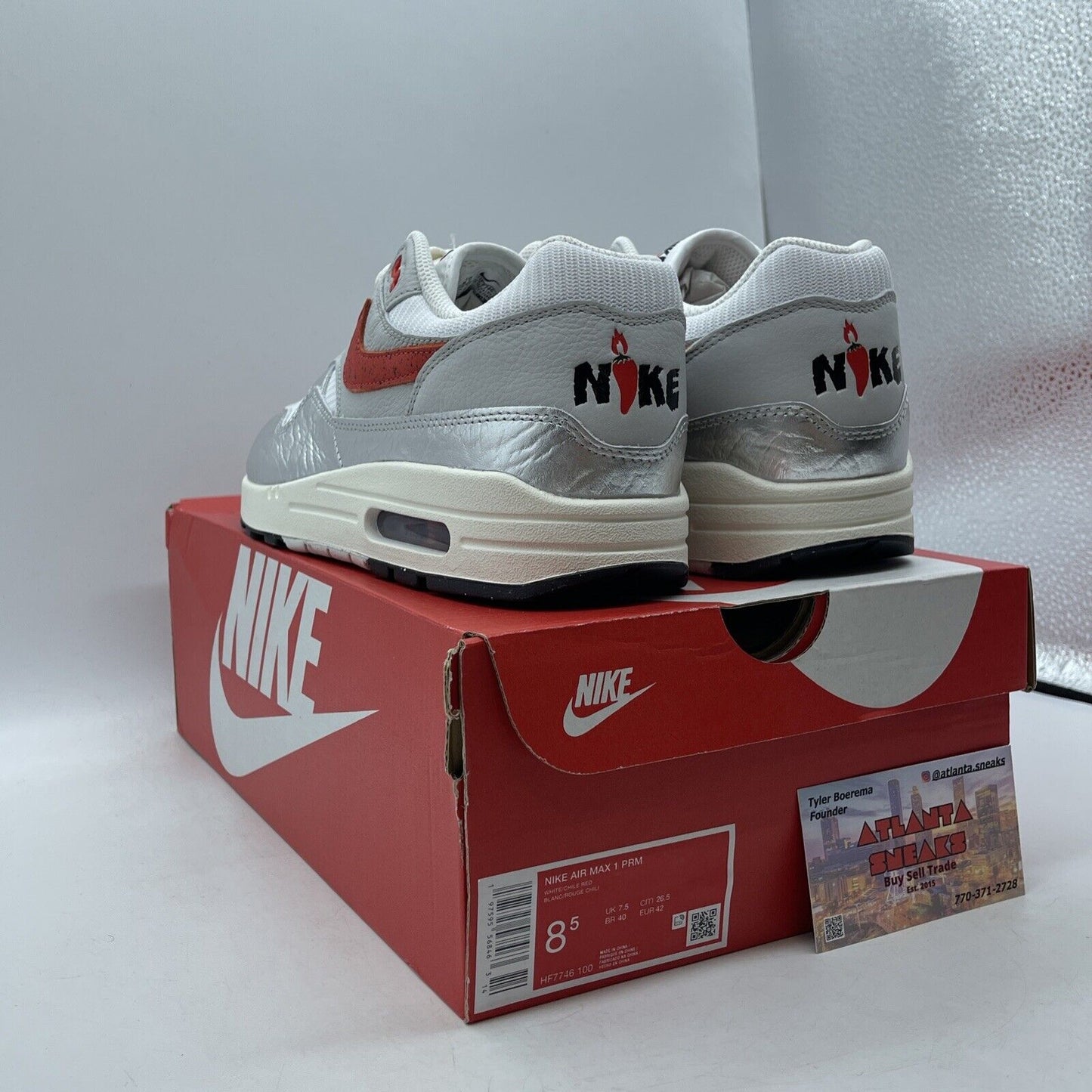 Size 8.5 - Nike Air Max 1 Premium SE Hot Sauce Silver Red White (HF7746-100)