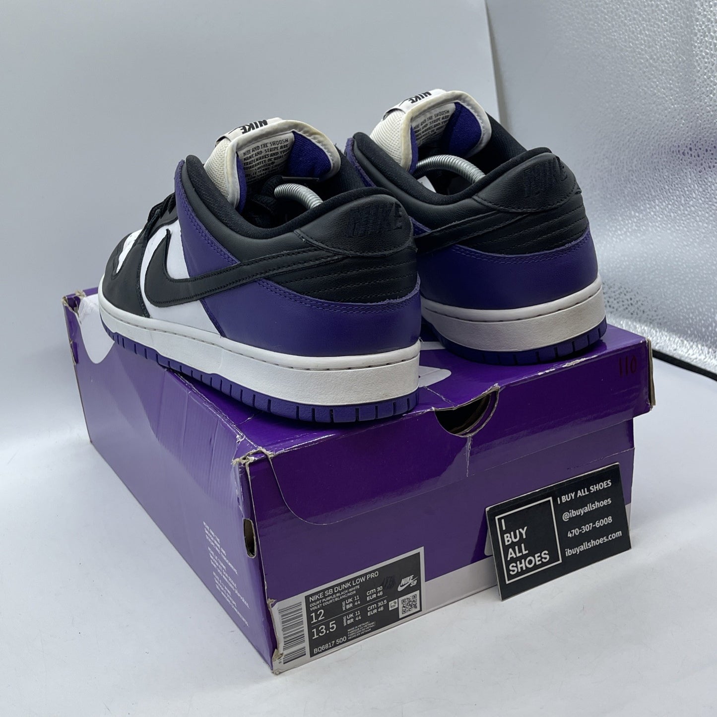 Size 12 - Nike Dunk SB Low Court Purple White Black Leather (BQ6817-500)