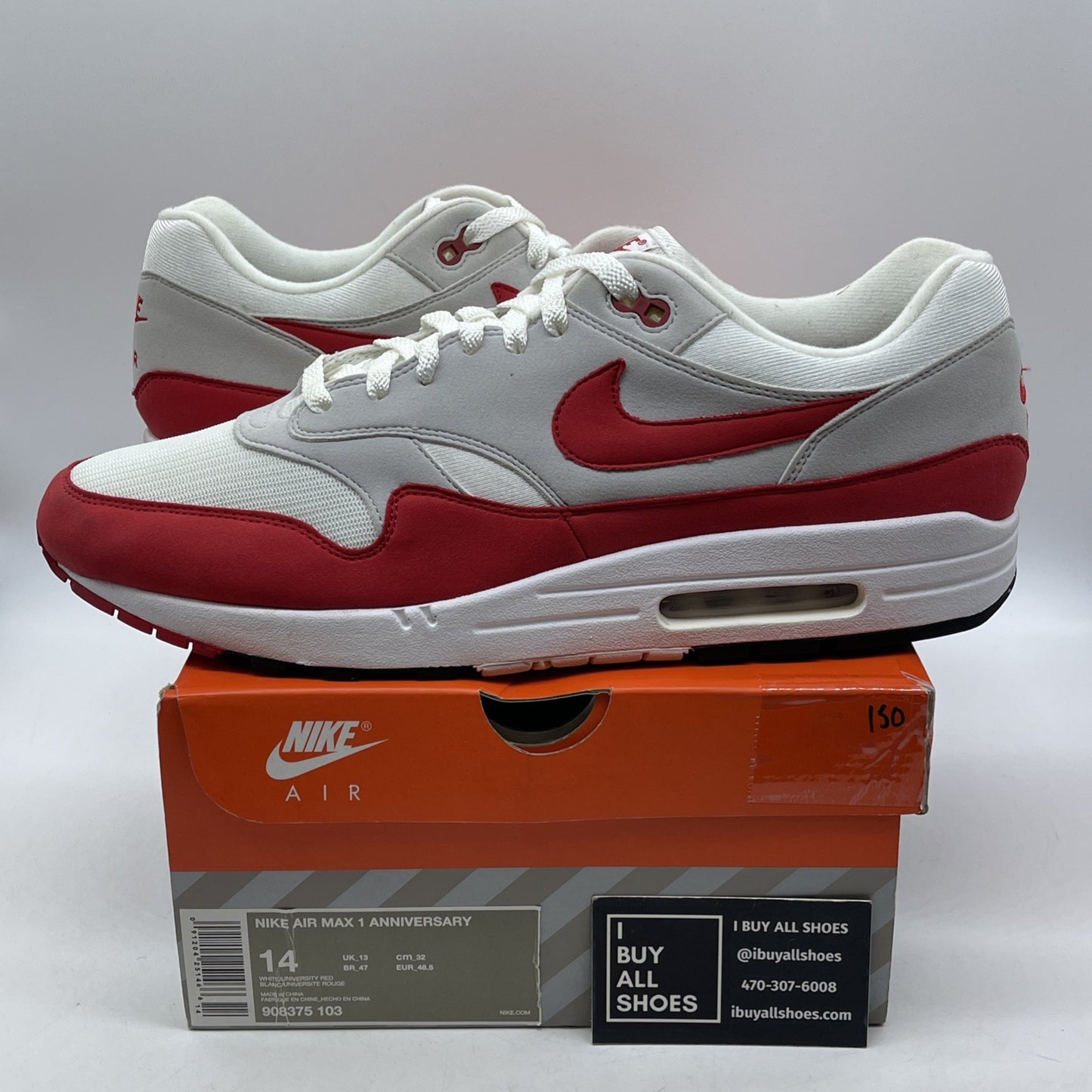 Size 14 - Nike Air Max 1 OG Anniversary 2017 Re-Release Red (908375-103)