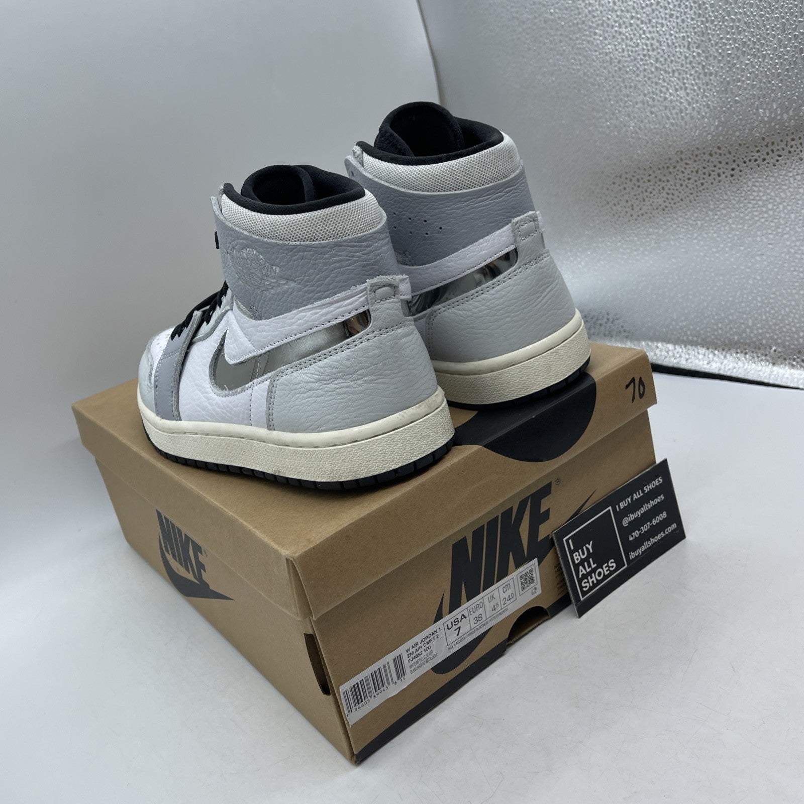 Size 7W - Nike Air Jordan 1 ZM Air CMFT 2 Whit Metallic Silver (FJ4652 100)