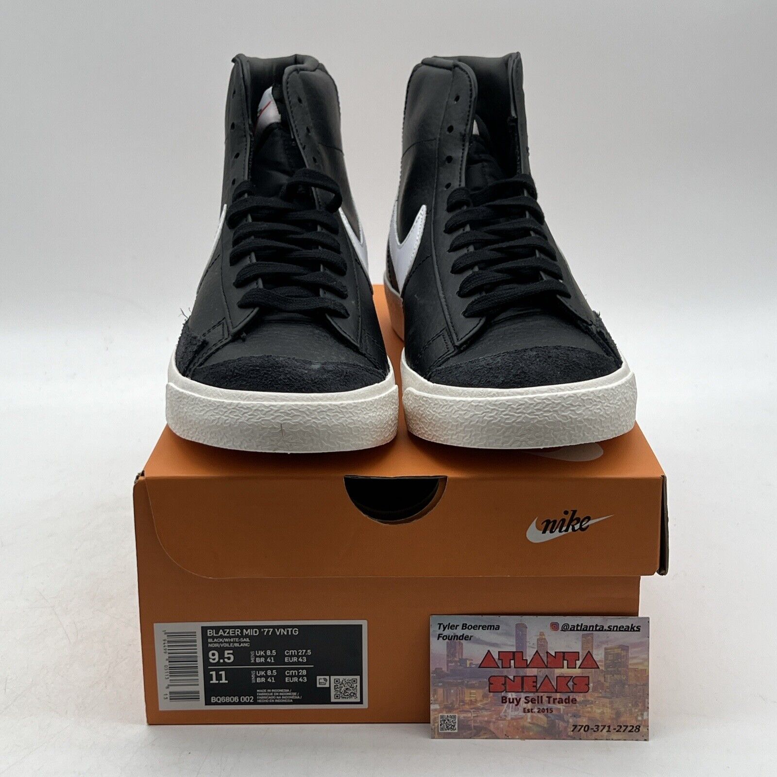 Size 9.5 - Nike Blazer '77 Vintage Mid Black Sail Leather (BQ6806-002)