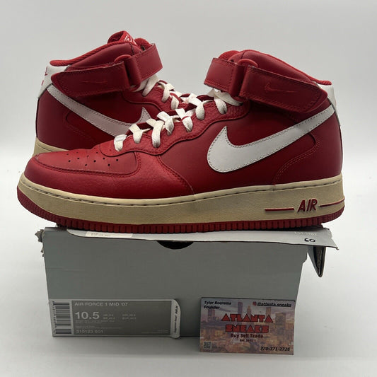 Size 10.5 - Nike Air Force 1 '07 Mid Sport Red Leather White (315123-601)