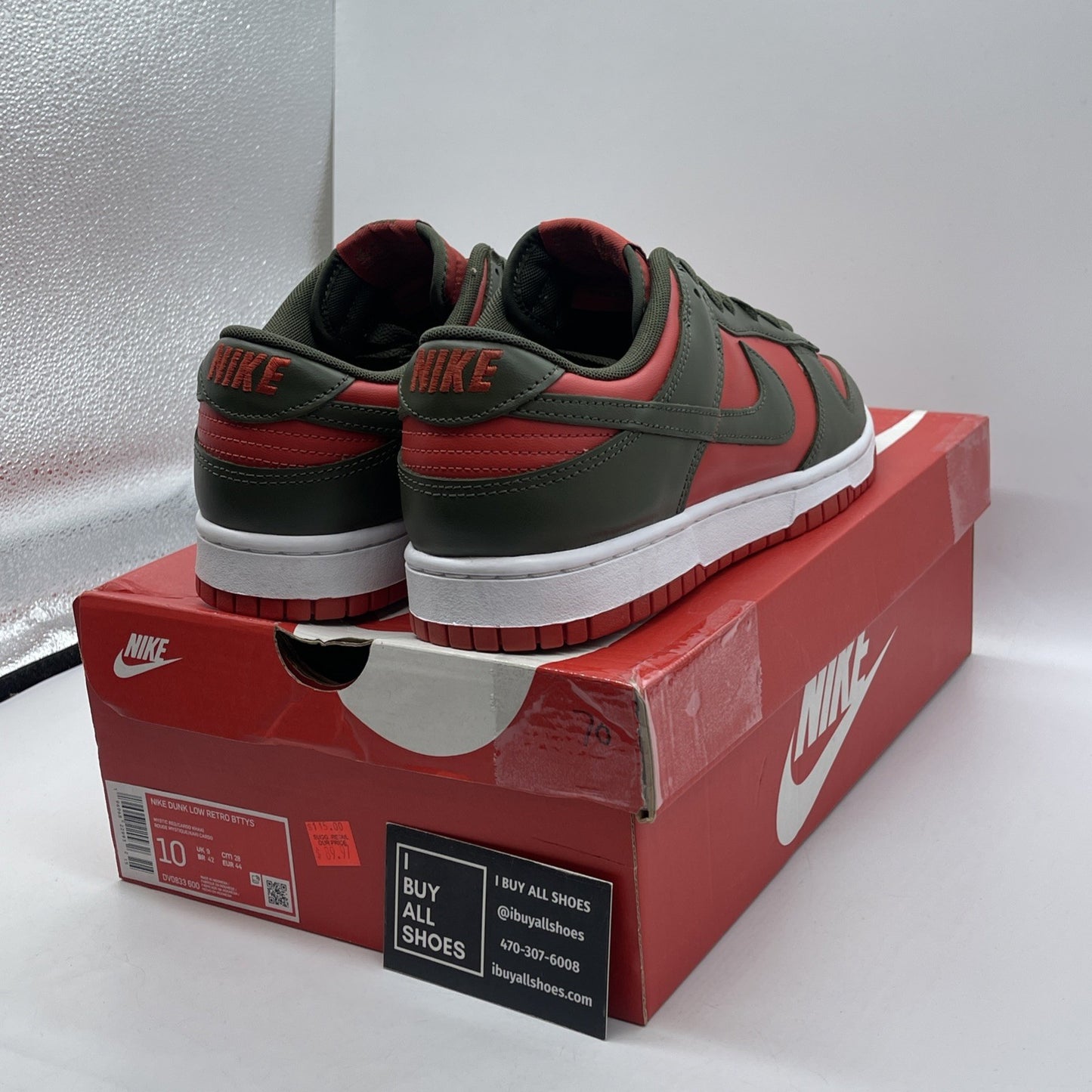 Size 10 - Nike Dunk Low Cargo Khaki Mystic Red Green Leather (DV0833-600)