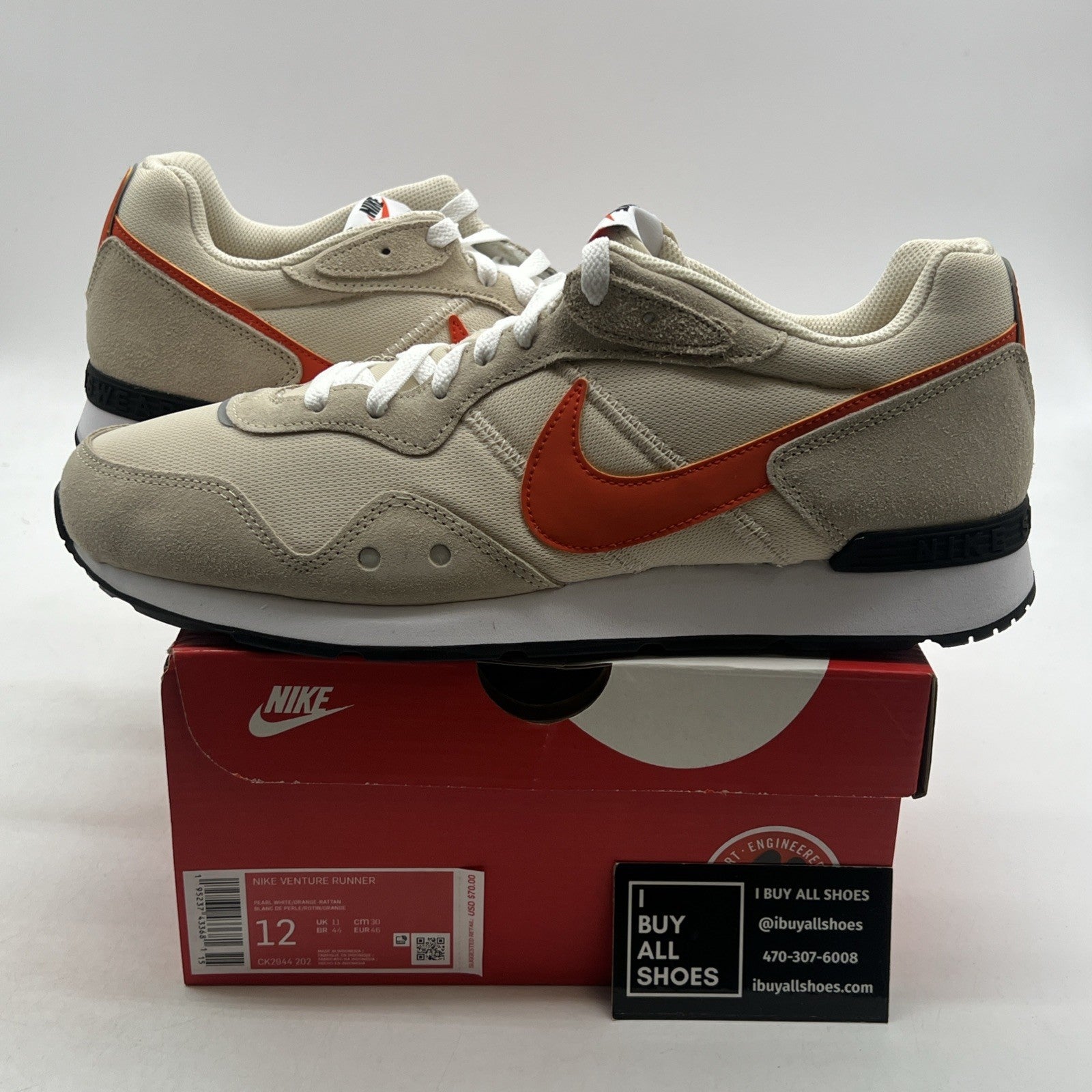 Size 12 - Nike Venture Runner Shoes Mens Beige Orange Trainers (CK2944-202)