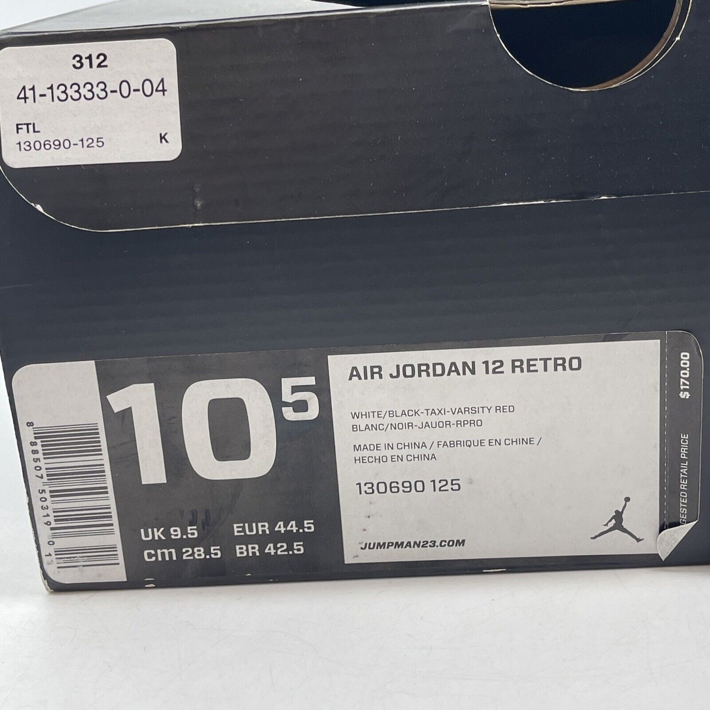 Size 10.5 - Jordan 12 Retro taxi release 2013 Black White Leather (130690-125)