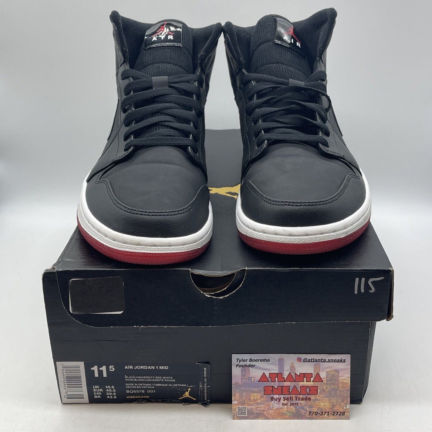 Size 11.5 - Air Jordan 1 Retro Mid Bred Black Red White (BQ6578-001)