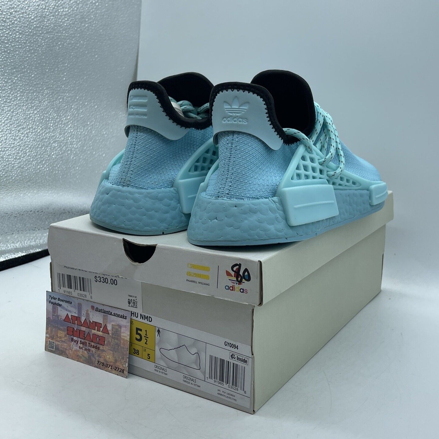 Size 5.5 - Adidas Pharrell X NMD human Race Aqua Blue Black  Suede (GY0094)