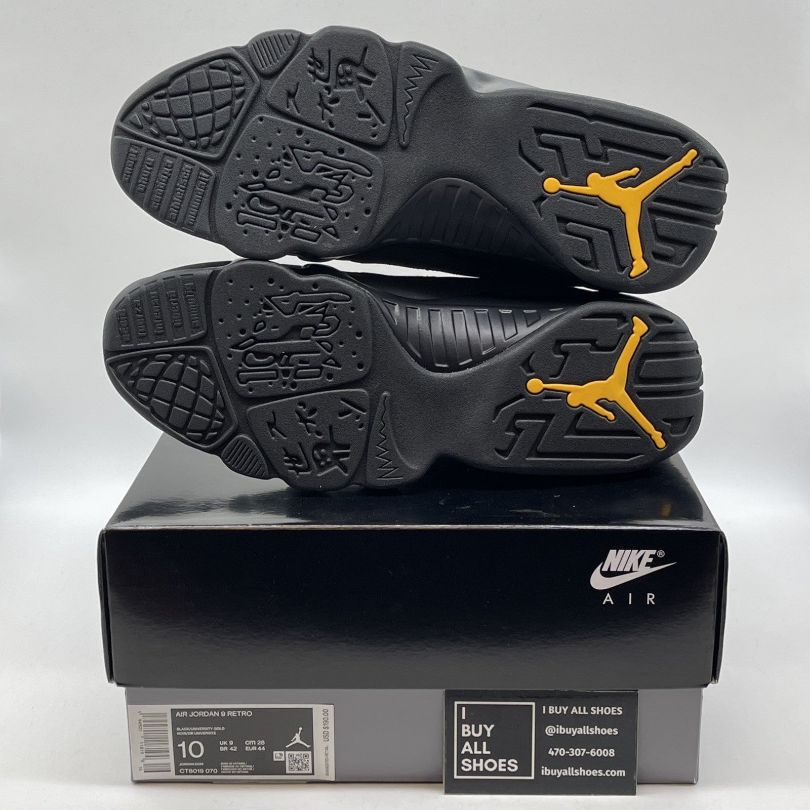 Size 10 - Jordan 9 Retro Black Yellow Grey Suede (CT8019-070)