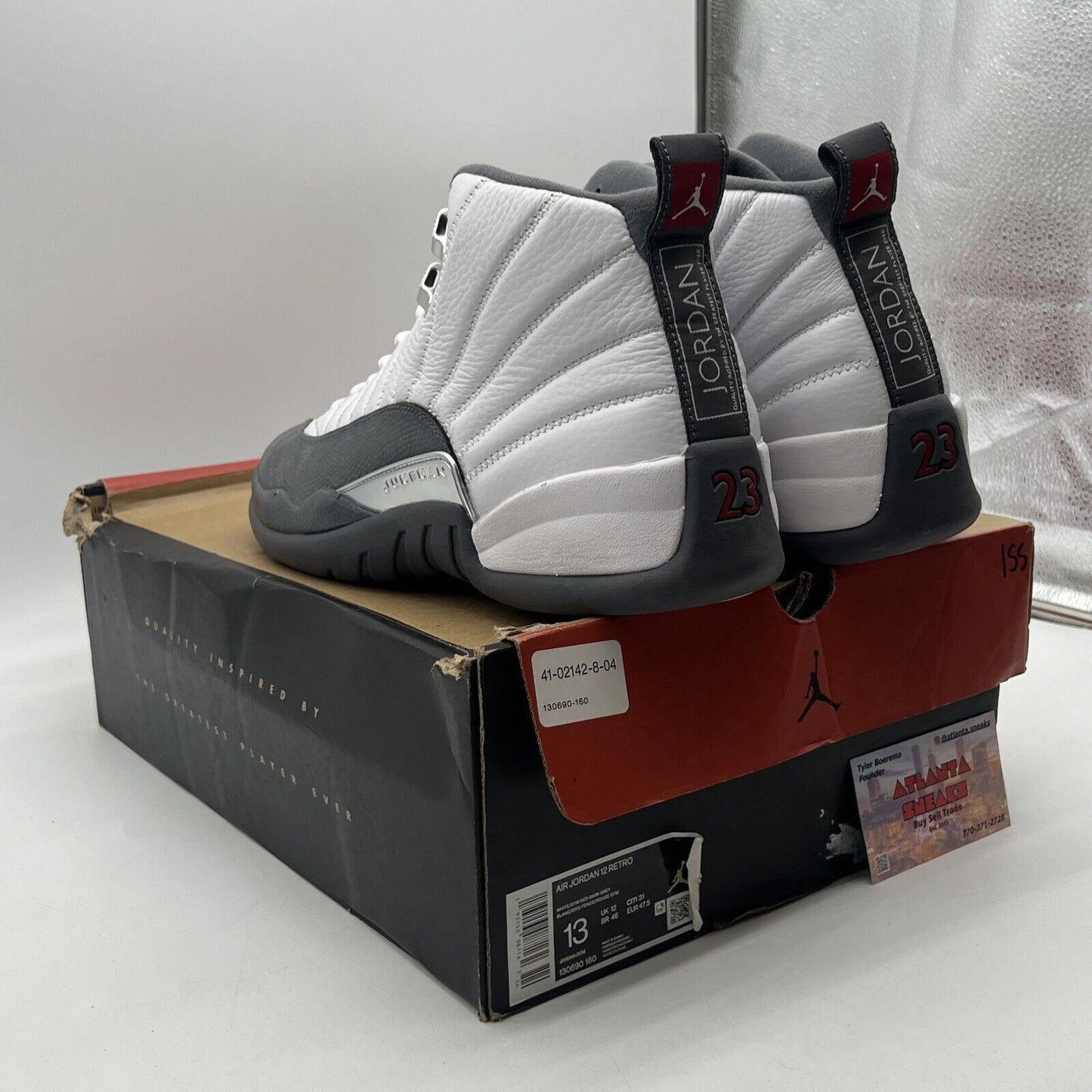Size 13 - Air Jordan 12 Retro Dark Grey White Leather (130690-160)