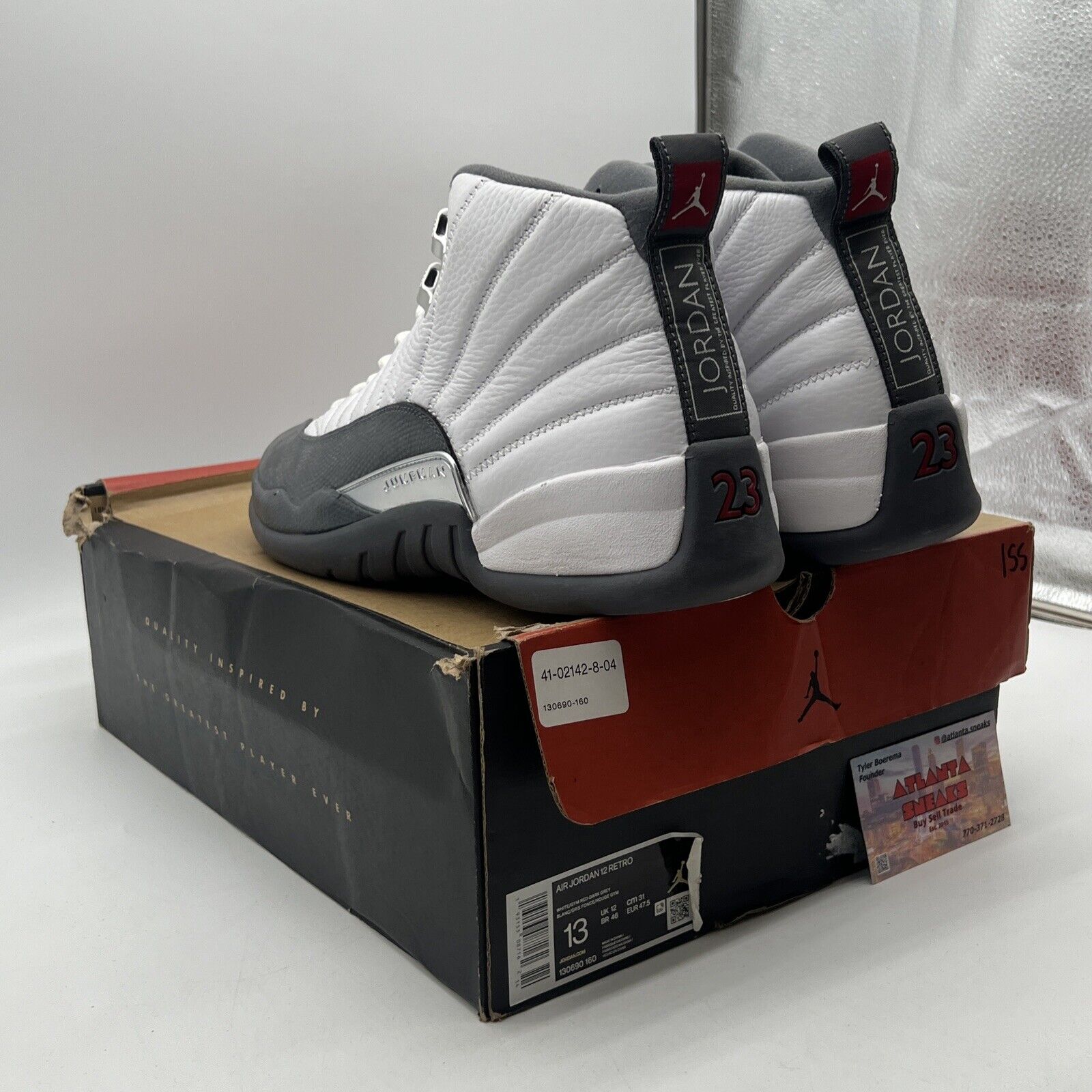 Size 13 - Air Jordan 12 Retro Dark Grey White Leather (130690-160)