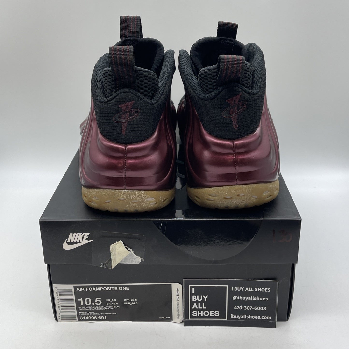 Size 10.5 - Nike Air Foamposite One Night Maroon Black Suede (314996-601)