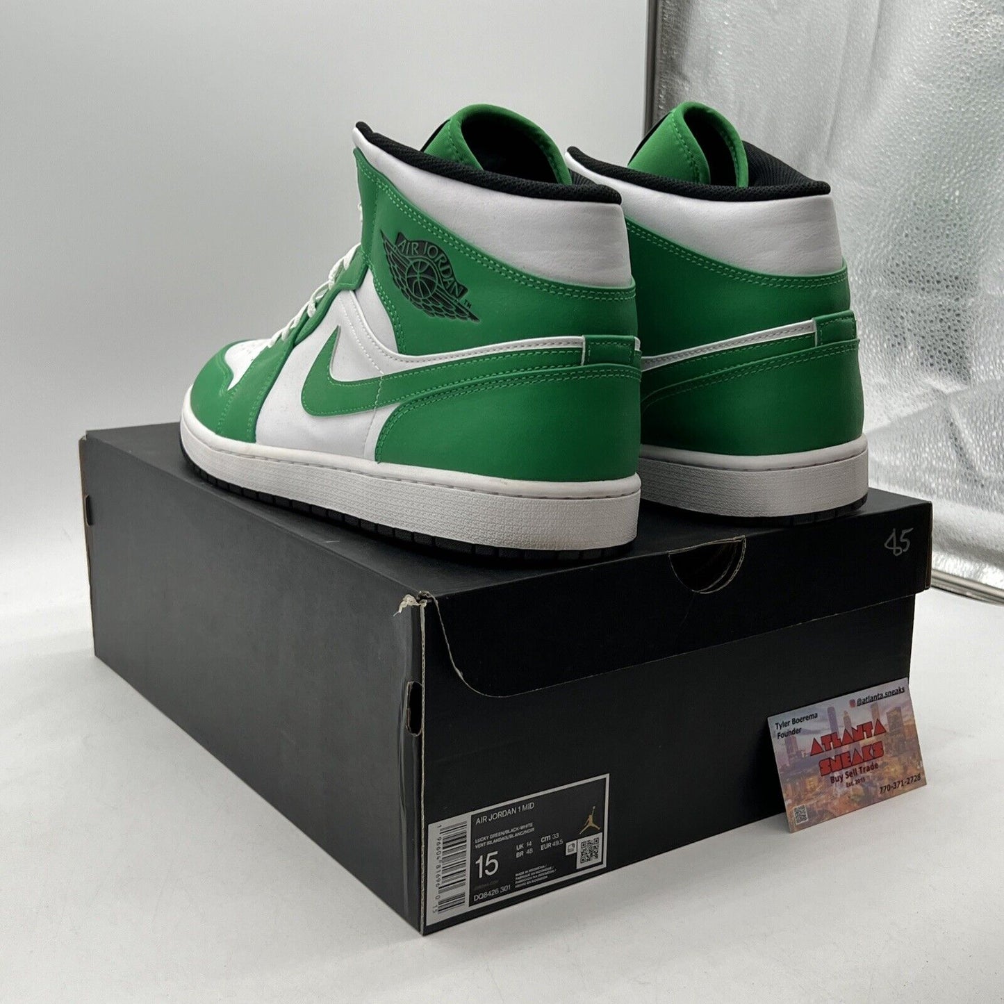 Size 15 - Air Jordan 1 Mid Lucky Green White Leather (DQ8426-301)