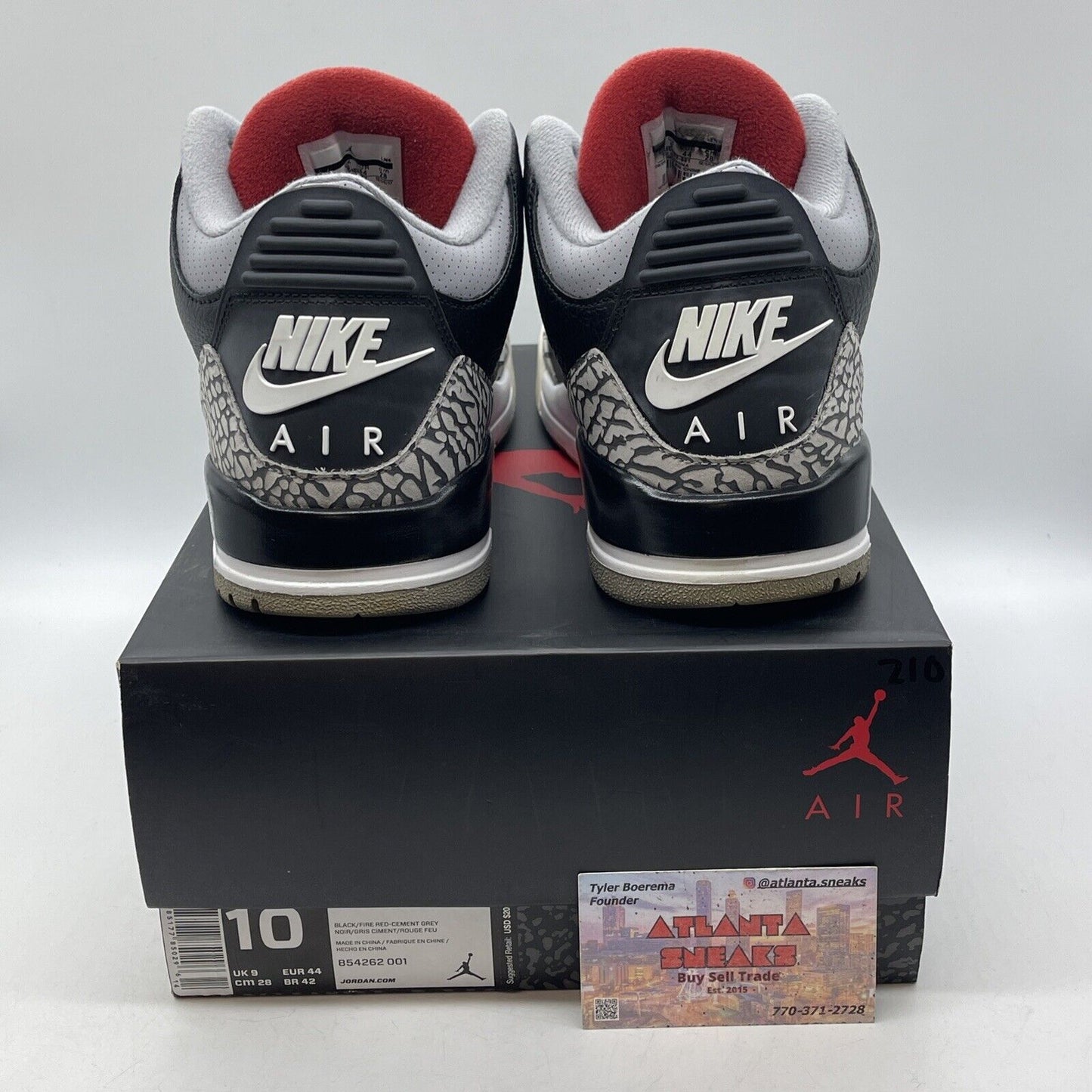 Size 10 - Jordan 3 Retro OG Mid Black Cement White Leather Grey (854262-001)