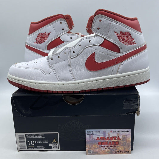 Size 10.5 - Air Jordan 1 Mid SE White Dune Red Leather (FJ3458-160)