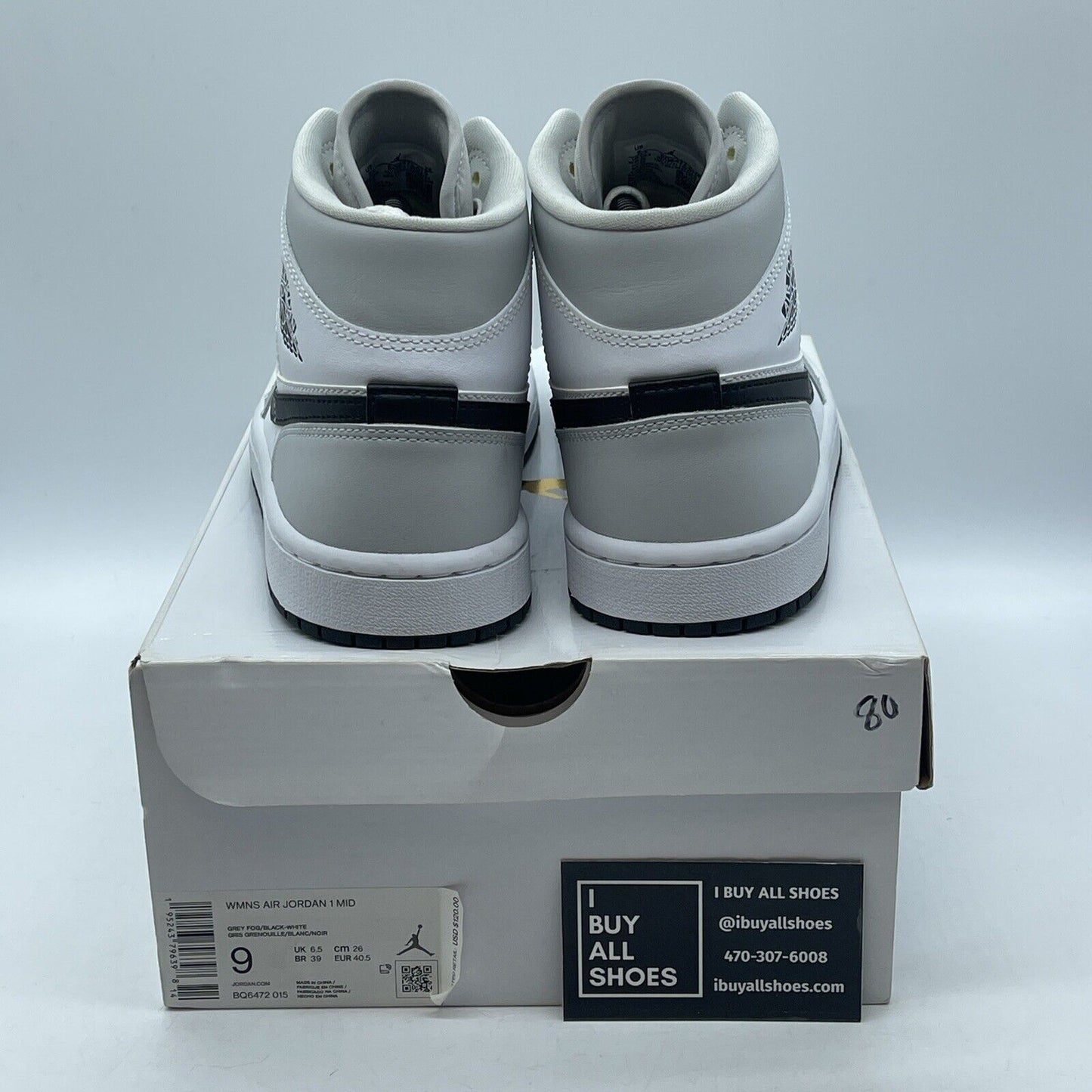 Size 9W - Air Jordan 1 Mid Grey Fog Black White Leather (BQ6472-015)