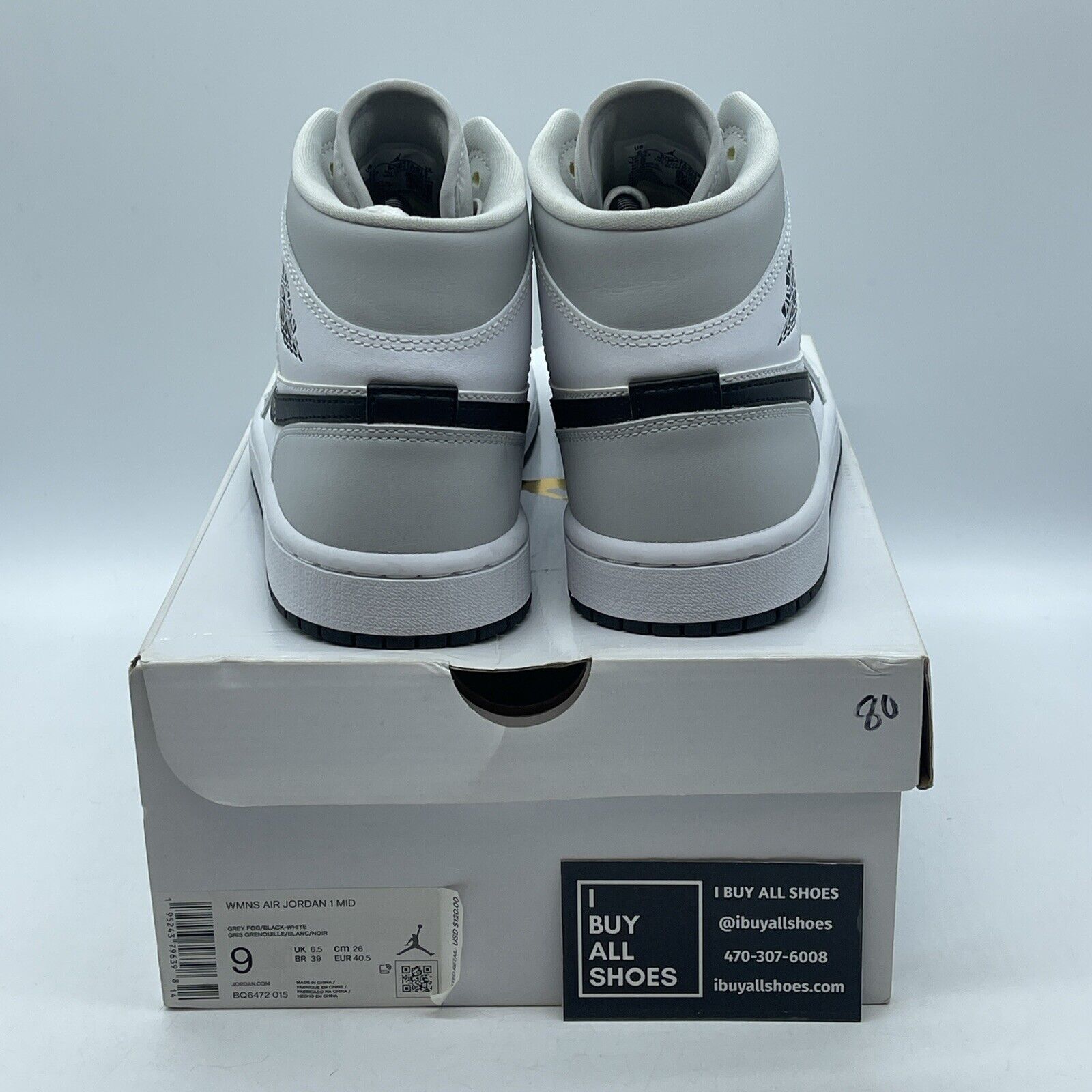 Size 9W - Air Jordan 1 Mid Grey Fog Black White Leather (BQ6472-015)