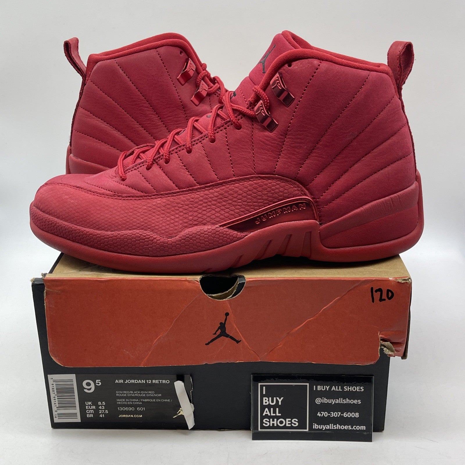 Size 9.5 - Air Jordan 12 Retro Gym Red Black Suede Leather (130690-601)