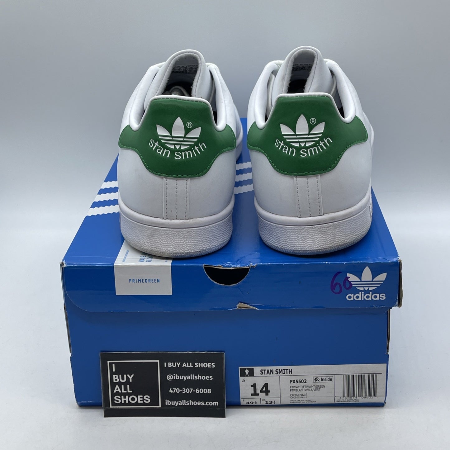 Size 14 - adidas Stan Smith White Green Leather (FX5502)