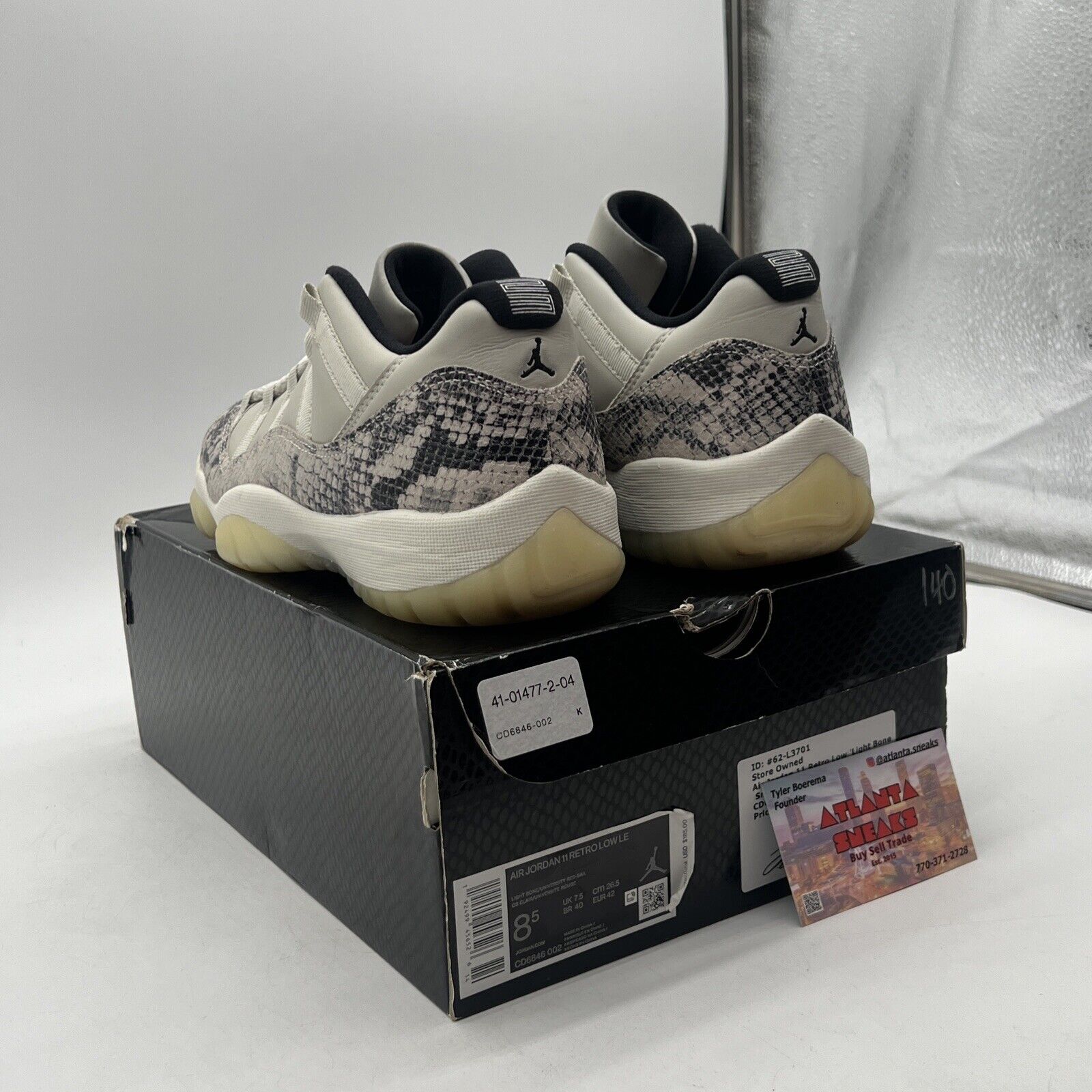 Size 8.5 - Air Jordan 11 Retro Low Light Bone Snakeskin White Leather CD6846-002