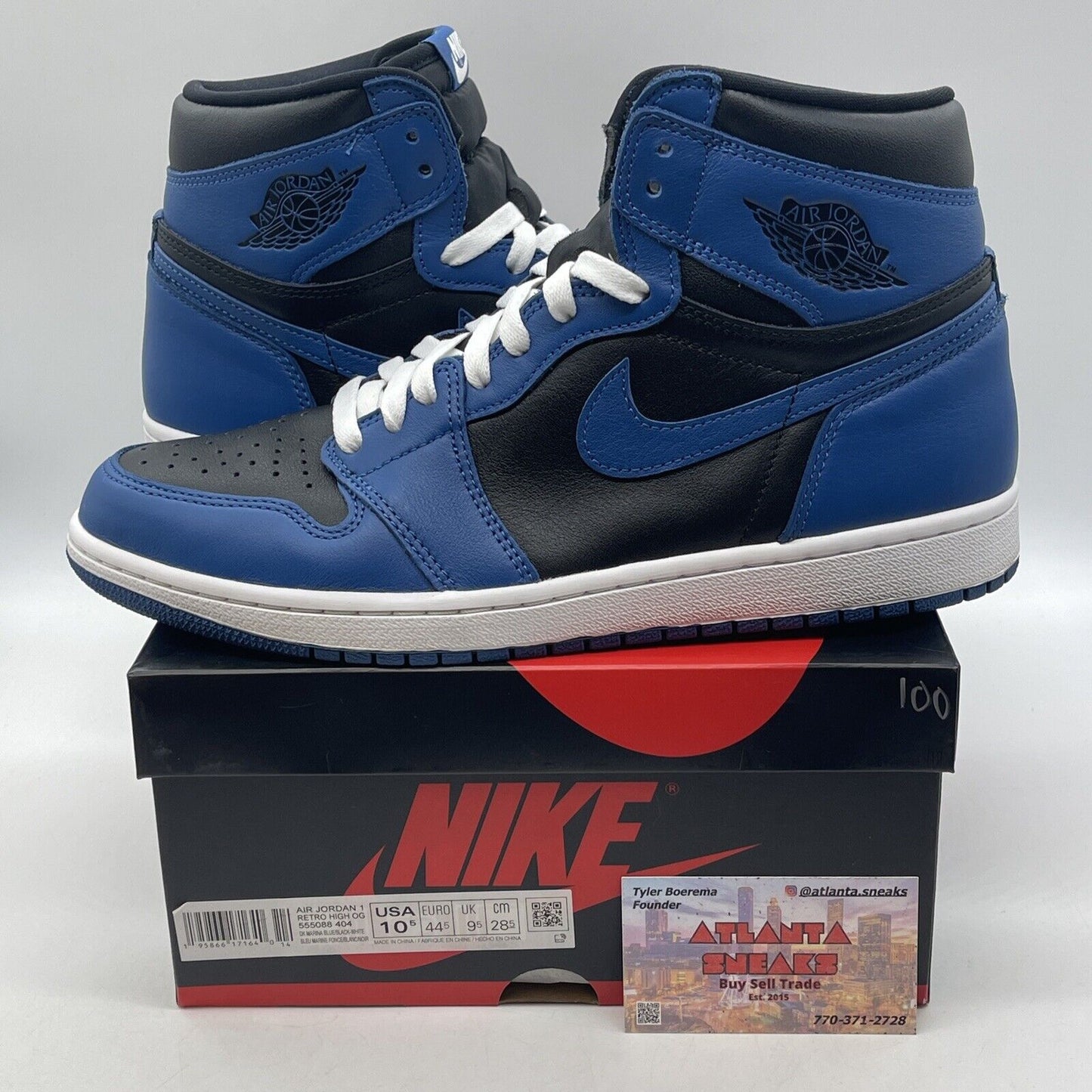 Size 10.5 - Jordan 1 Retro OG High Dark Marina Blue Black Leather (555088-404)