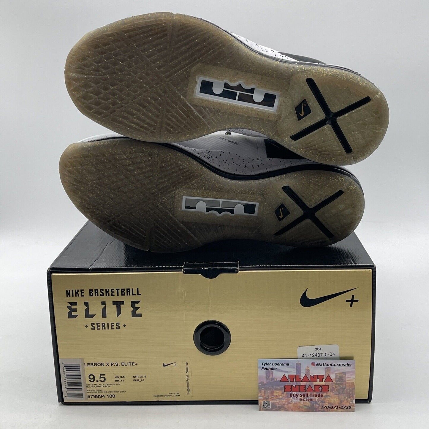 Size 9.5 - Nike LeBron 10 P.S. Elite+ White Gold Black Suede (579834-100)