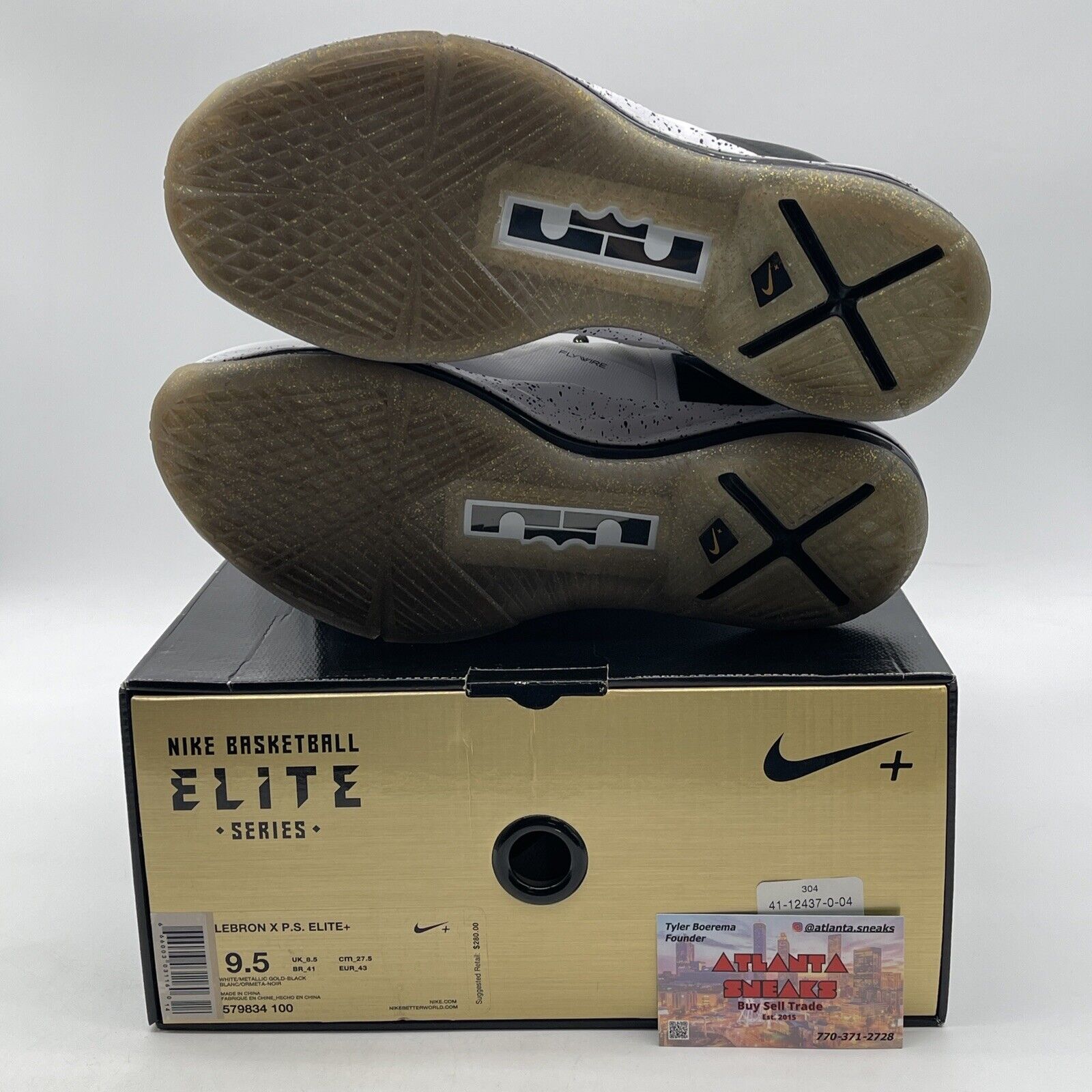 Size 9.5 - Nike LeBron 10 P.S. Elite+ White Gold Black Suede (579834-100)