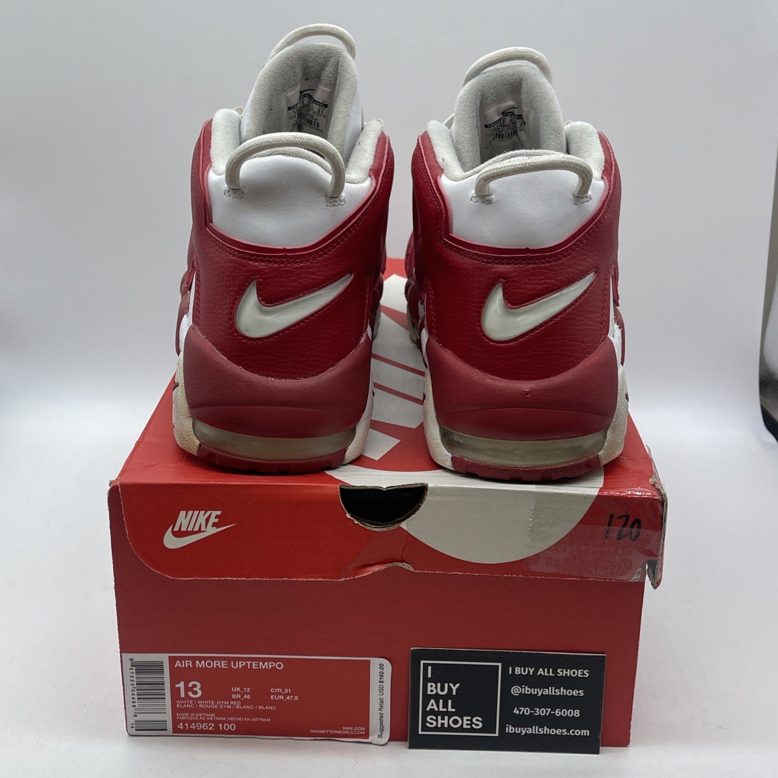 Size 13 - Nike Air More Uptempo White Red Leather (414962-100)