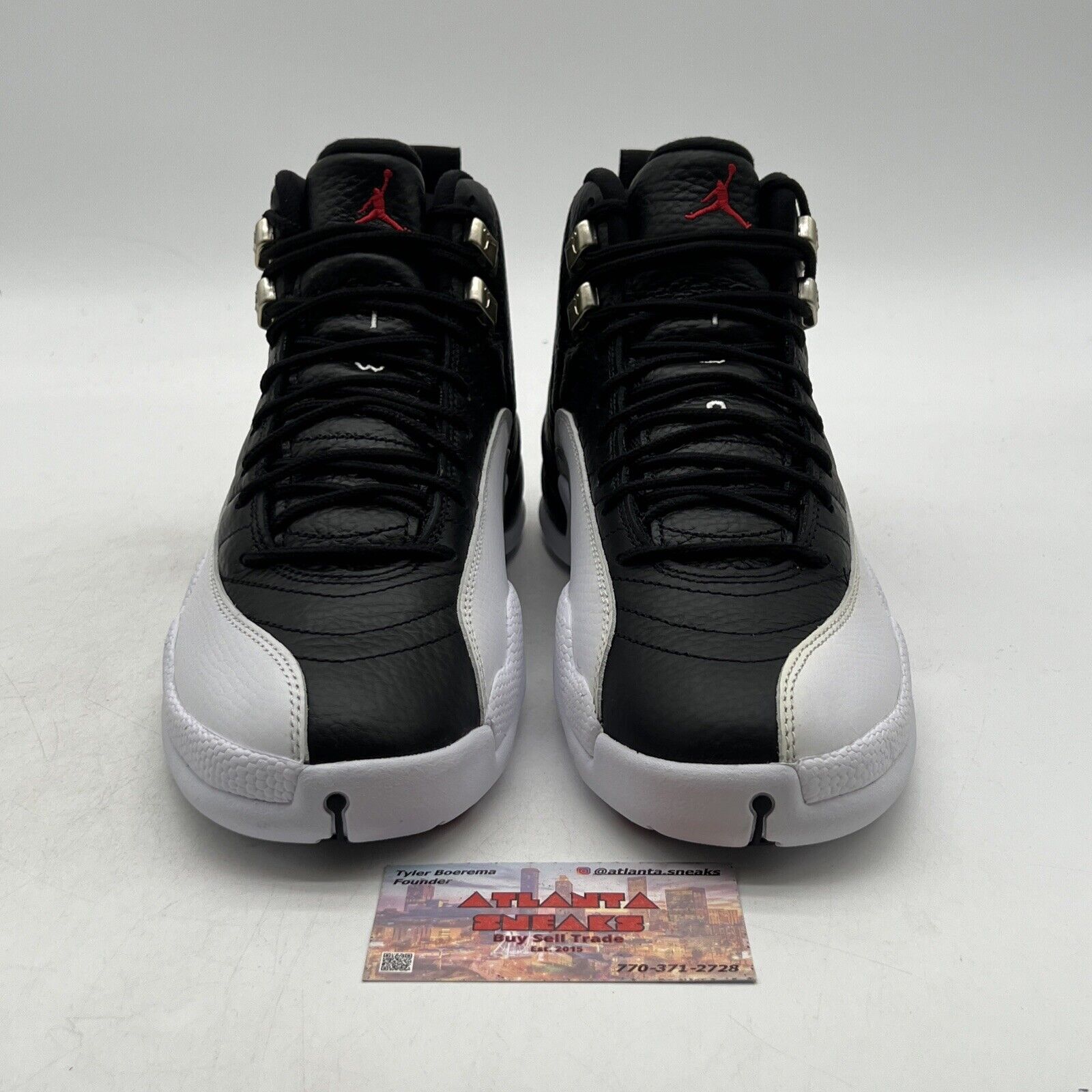 Size 8.5 - Jordan 12 Retro Mid Playoff Black White Red Leather (CT8013-006)