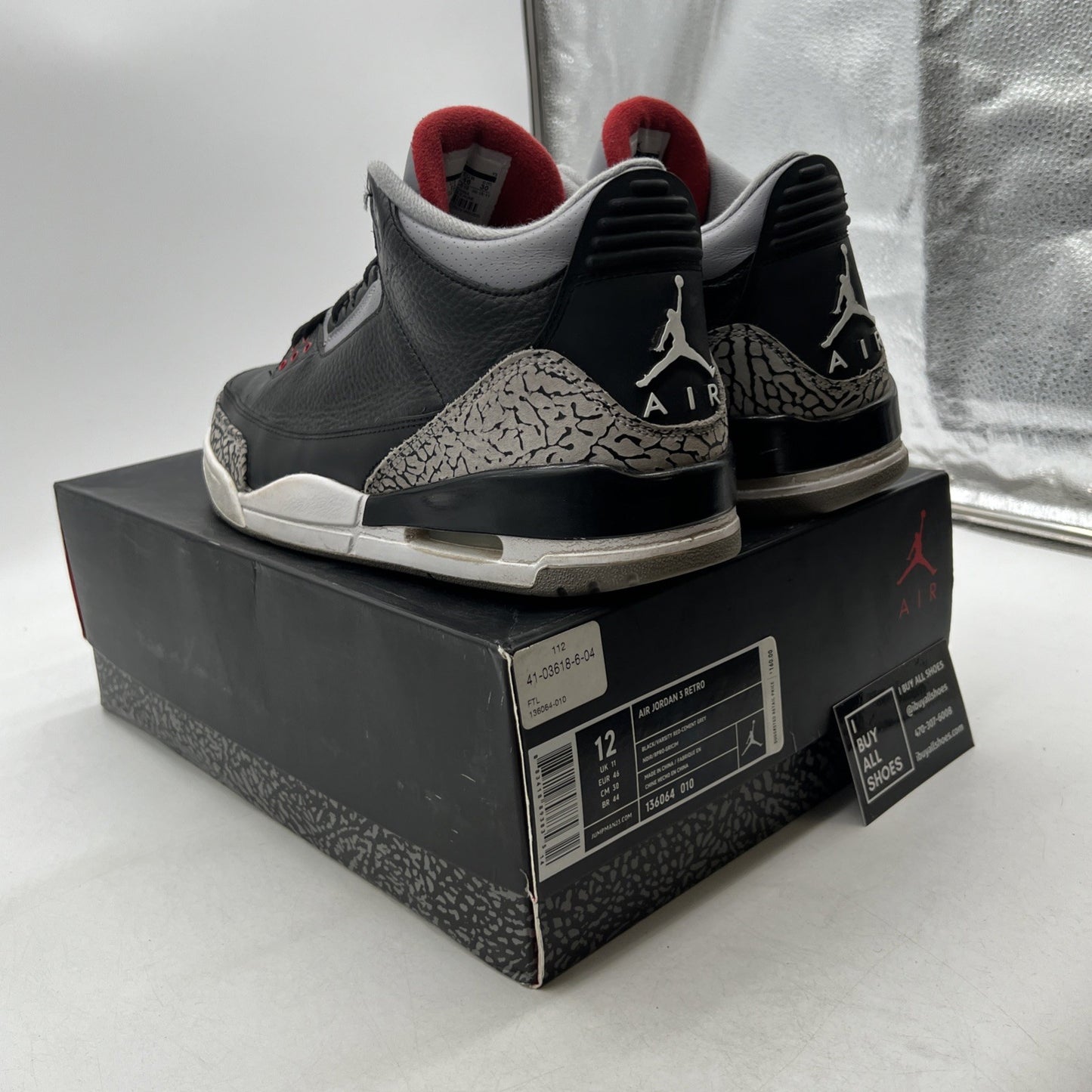Size 12 - Air Jordan 3 Black Cement Retro release 2011 (136064-010)