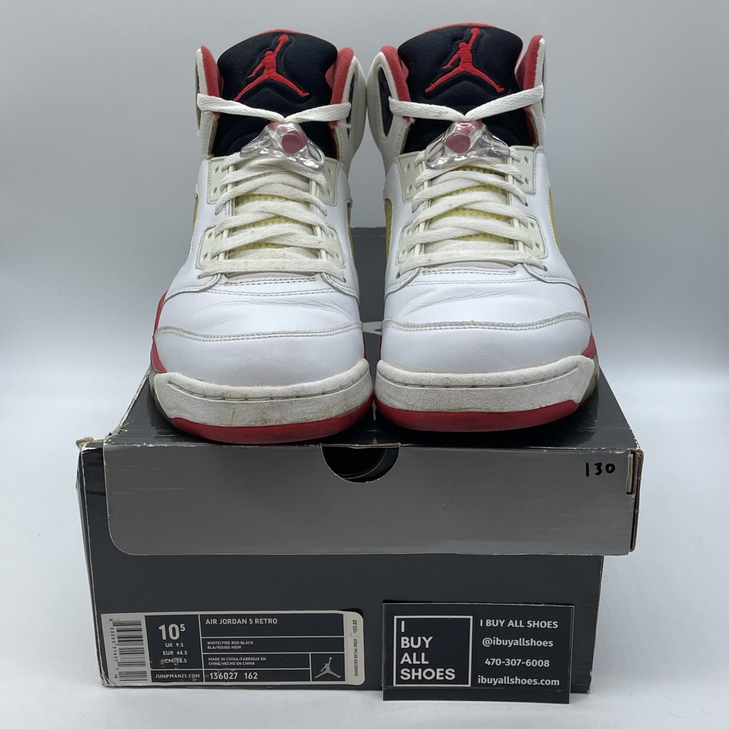 Size 10.5 - Air Jordan 5 Retro 2006 Fire Red White Leather (136027-162)