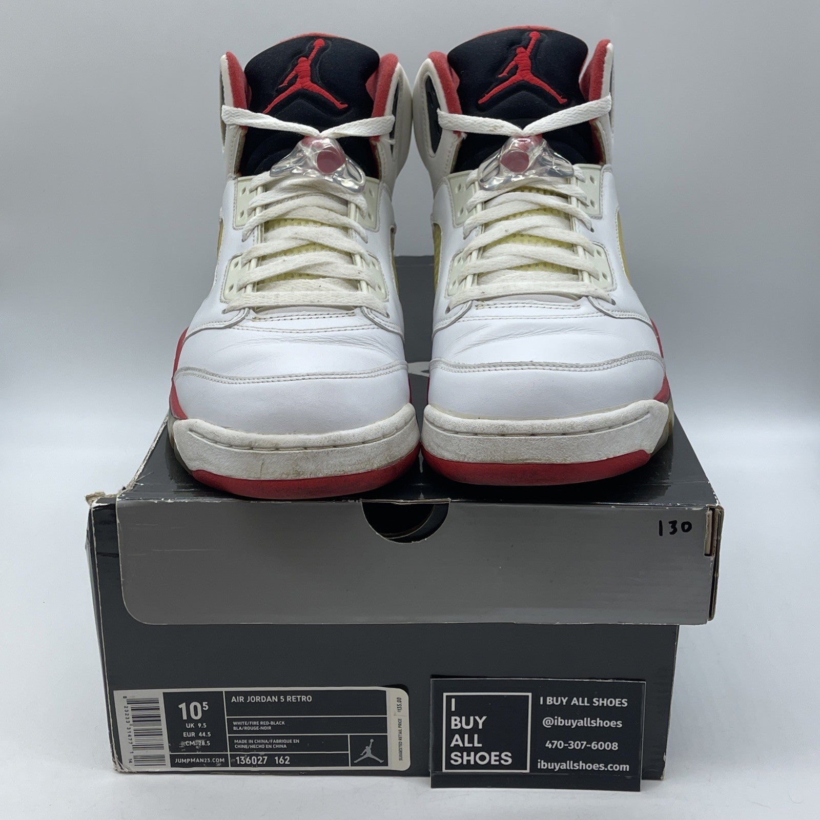 Size 10.5 - Air Jordan 5 Retro 2006 Fire Red White Leather (136027-162)