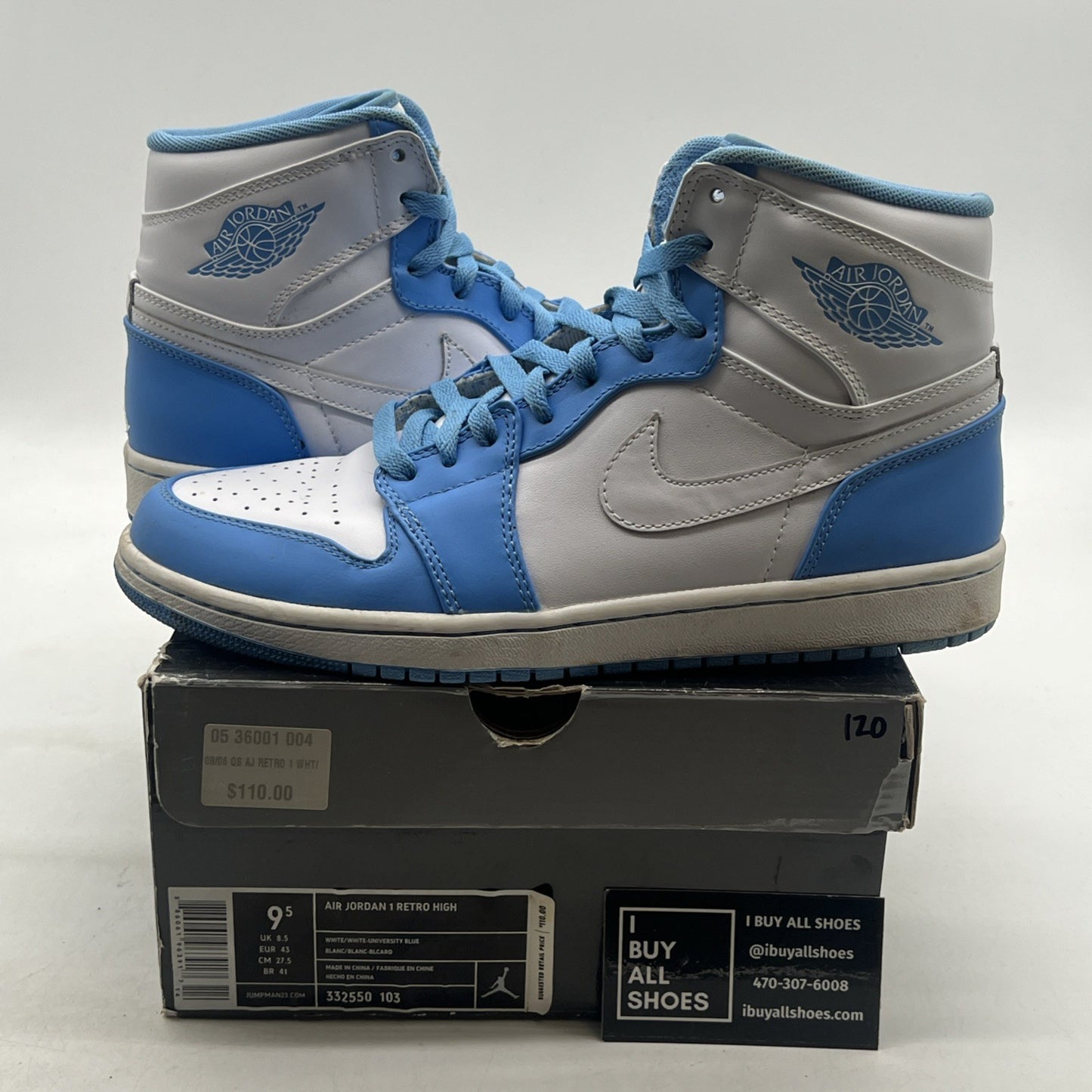 Size 9.5 - Air Jordan 1 Retro High North Carolina (332550-103)