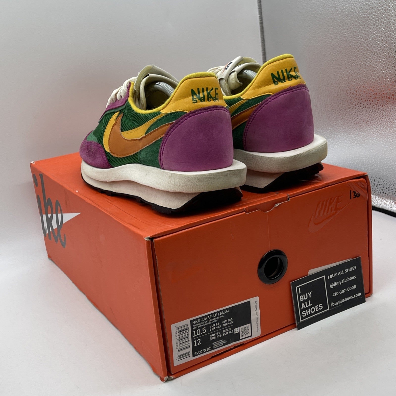 Size 10.5 - Nike sacai x LDWaffle Pine Green Purple Suede Leather (BV0073-301)