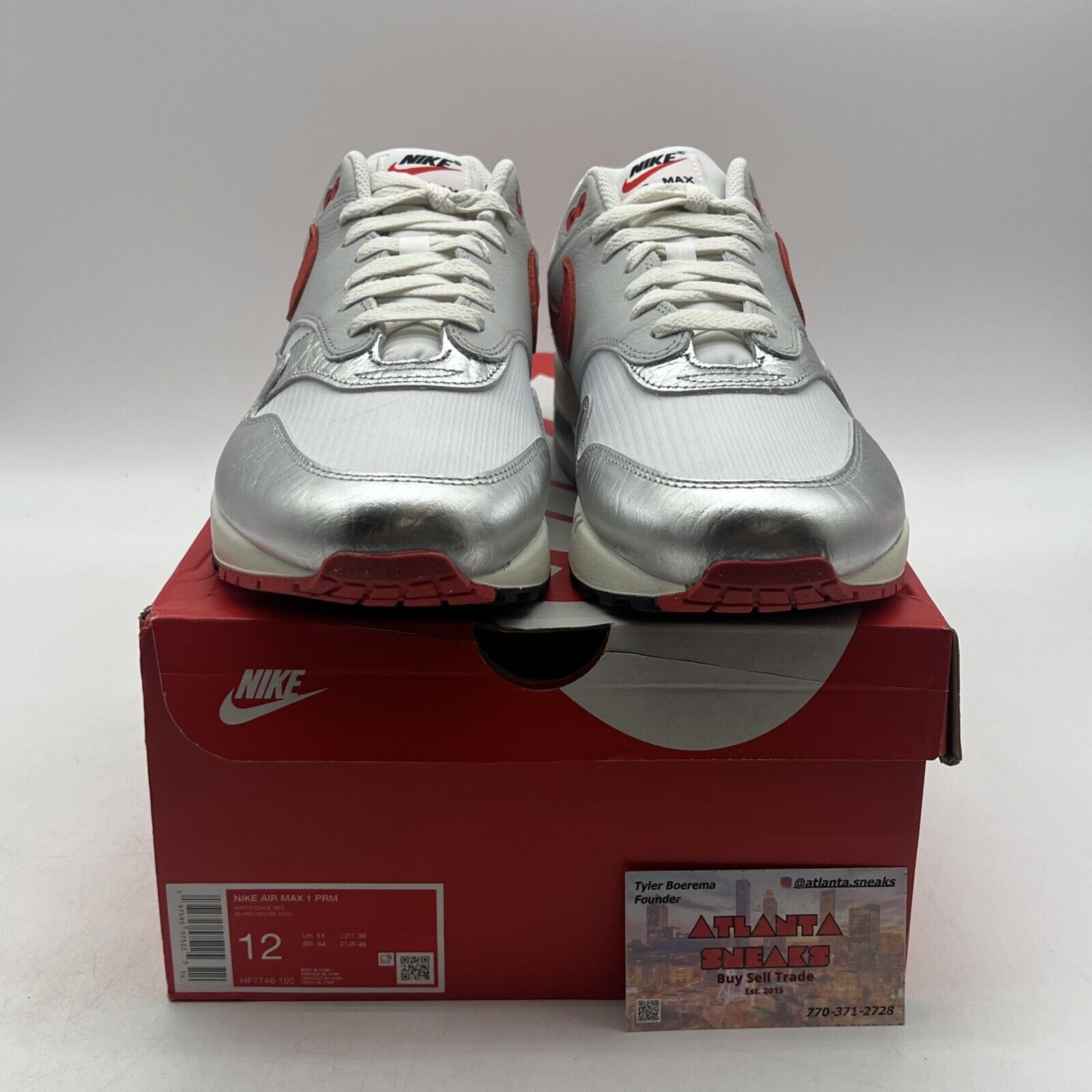 Size 12 - Nike Air Max 1 Premium SE Hot Sauce White Red Silver (HF7746-100)