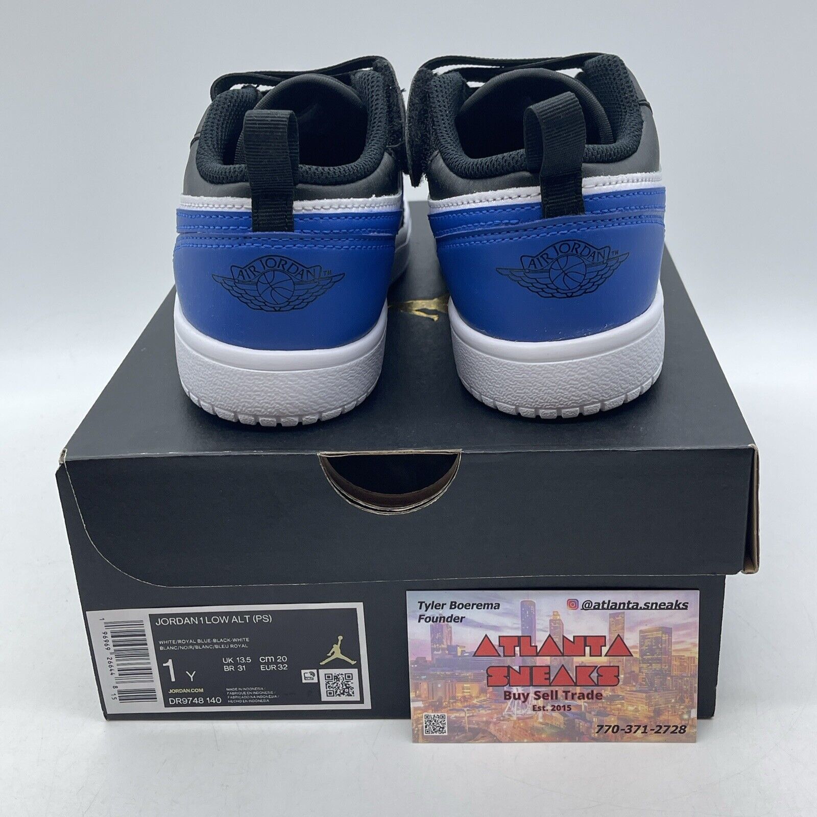 Size 1Y - Kid's Jordan 1 Low Alt White Royal Blue-Black-White (DR9748 140)