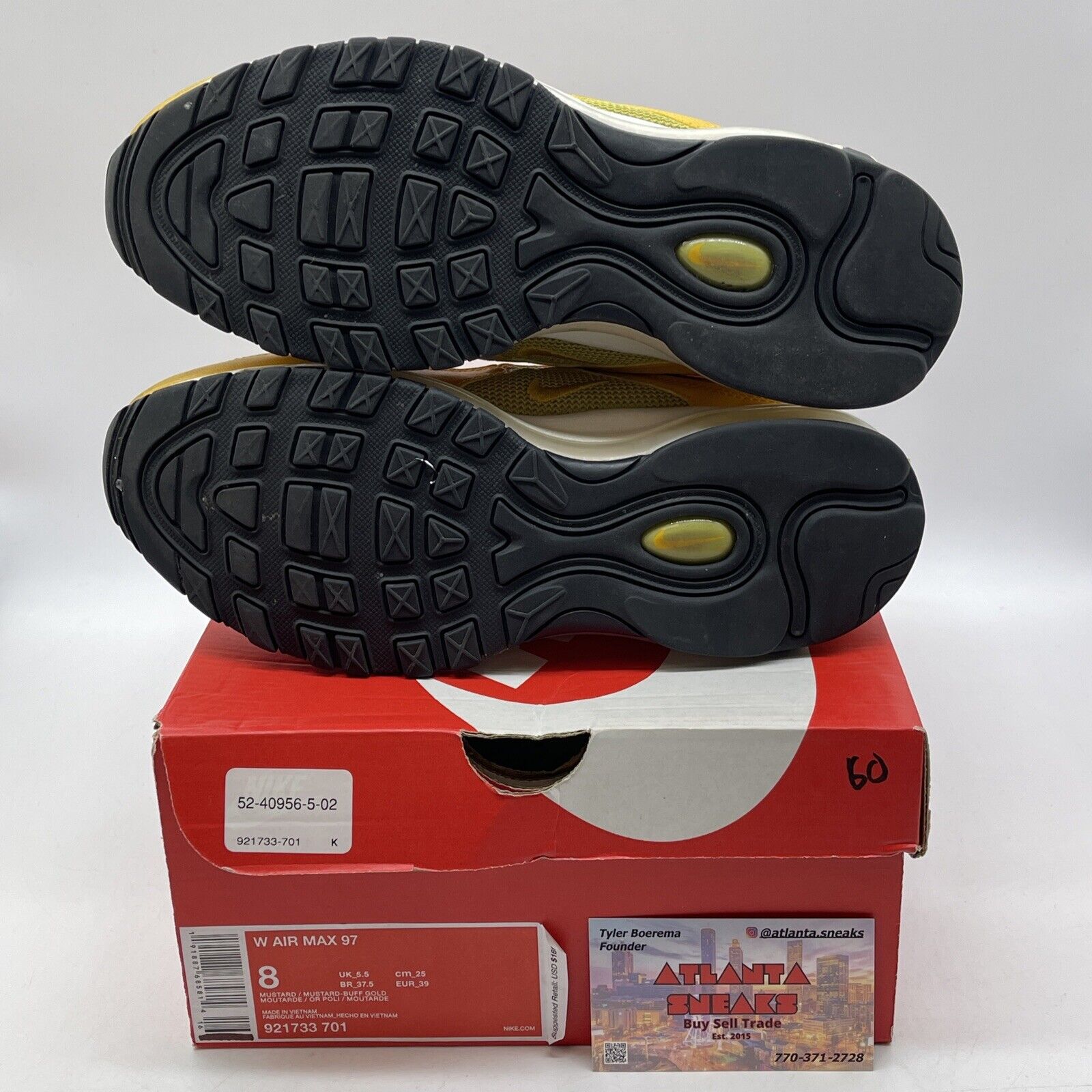 Size 8W - Nike Air Max 97 Mustard White Black Leather (921733-701)