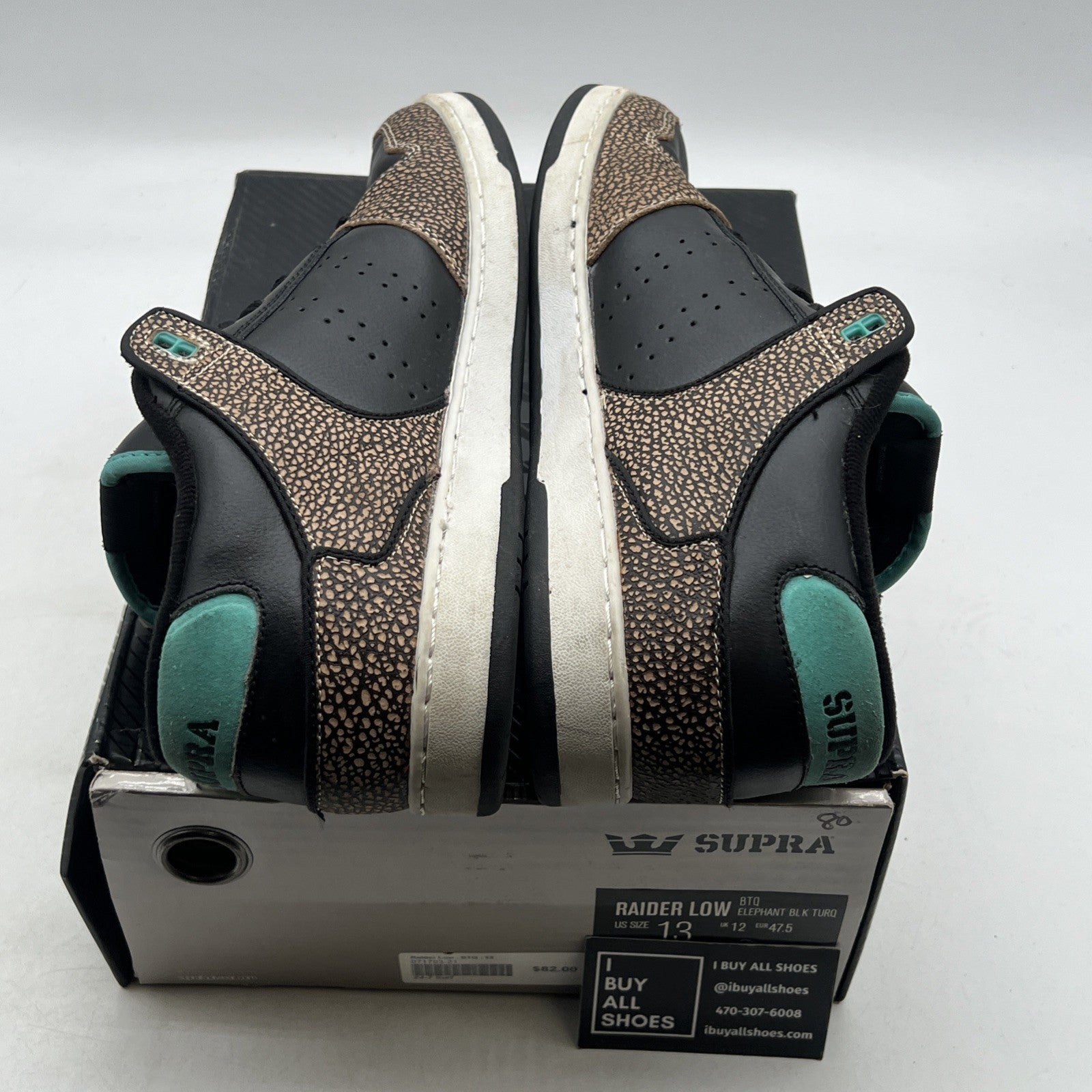 Size 13 - Supra Raider Low Pro Elephant Black Turq