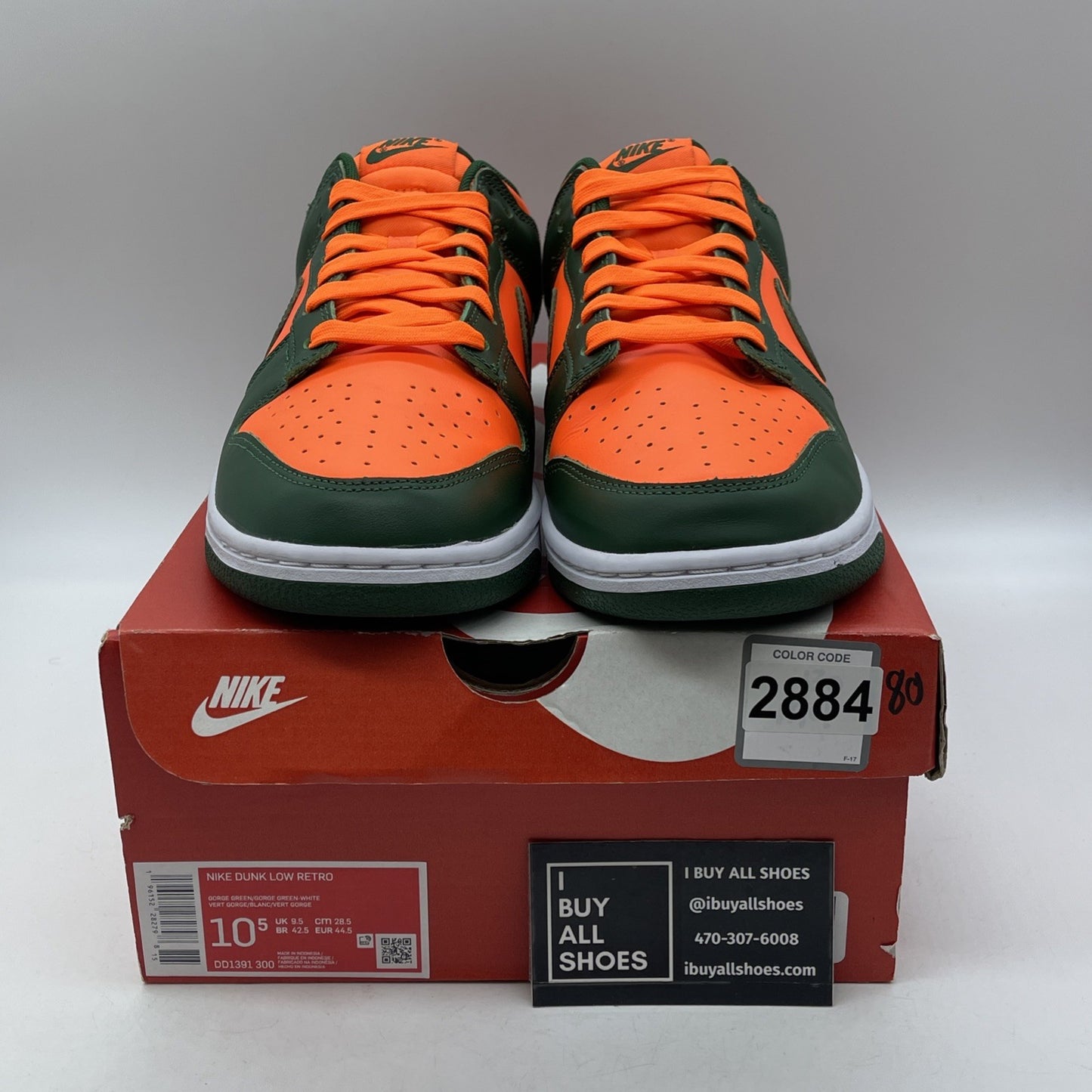 Size 10.5 - Nike Dunk Low Miami Hurricanes Green Orange Leather (DD1391-300)