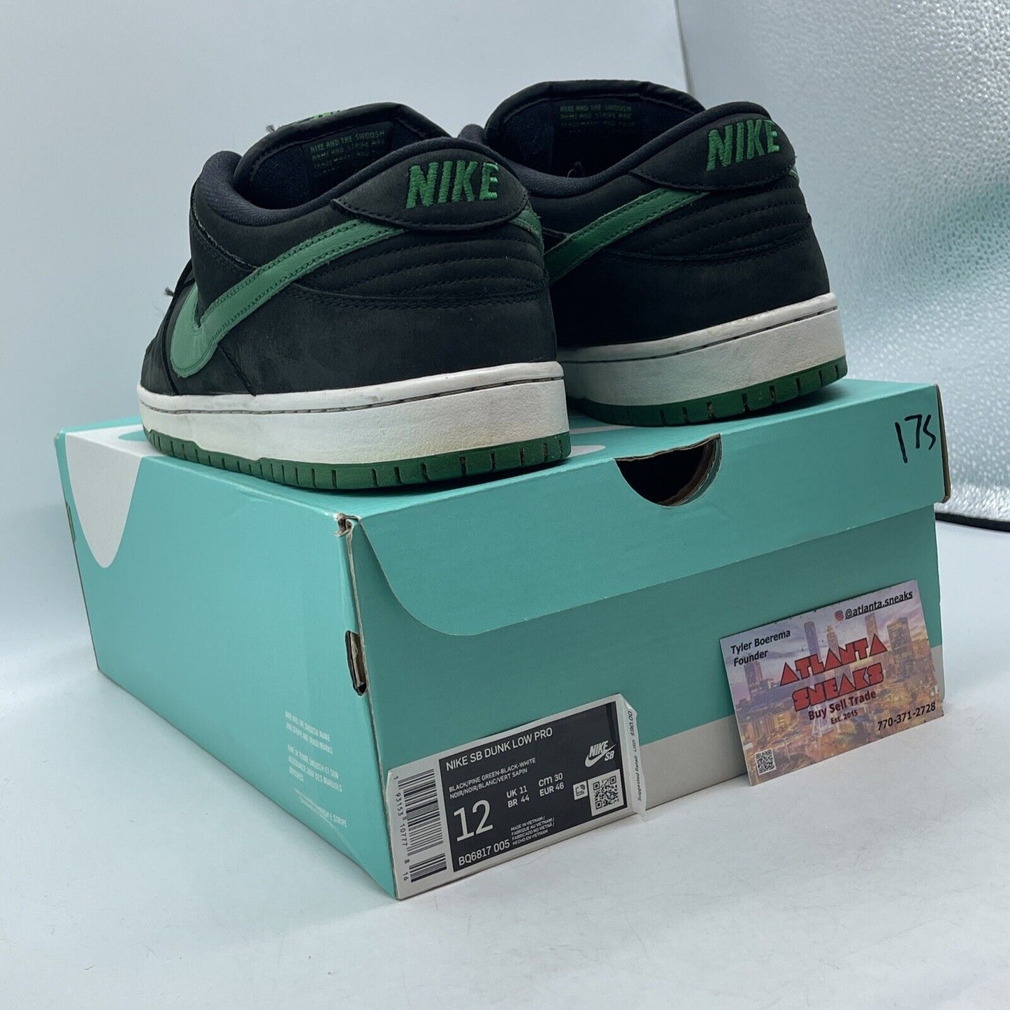 Size 12 - Nike Dunk Pro SB Low Black Pine Green Suede (BQ6817-005)