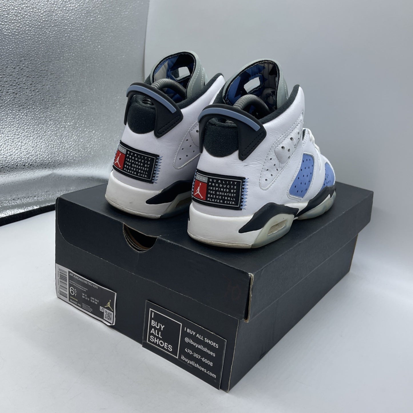 Size 6.5Y - Jordan 6 Retro Mid UNC Home Blue White Suede Leather (384665-410)