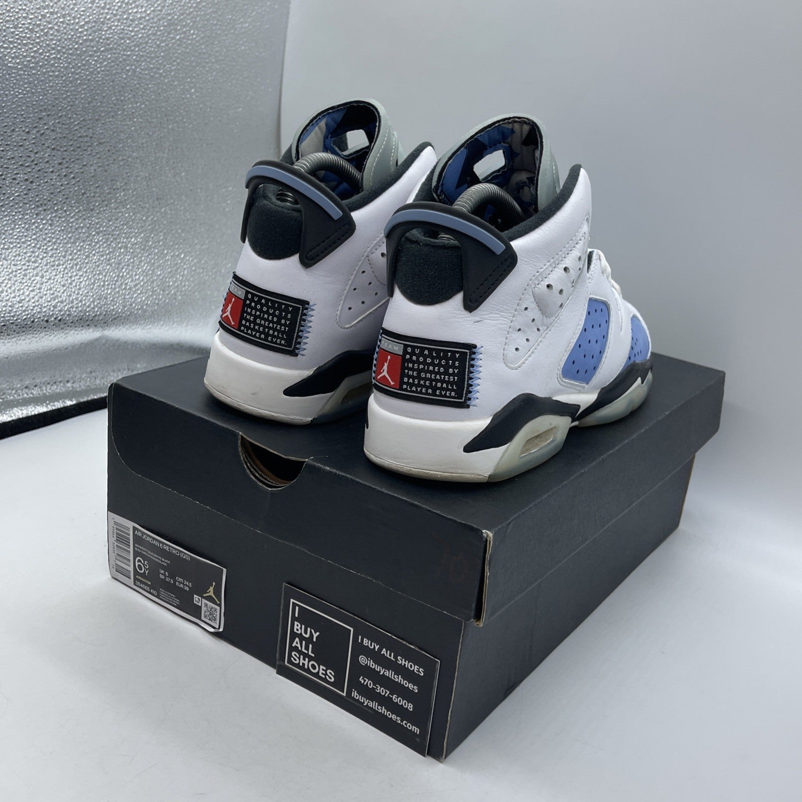 Size 6.5Y - Jordan 6 Retro Mid UNC Home Blue White Suede Leather (384665-410)