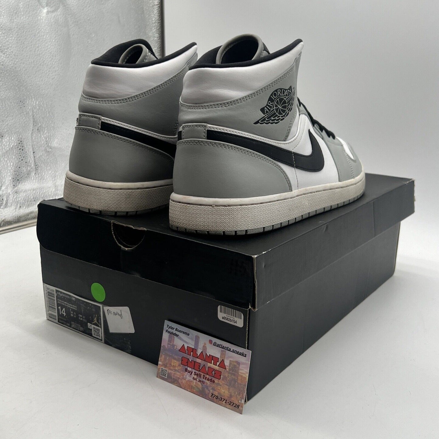 Size 14 - Jordan 1 Mid Gray 2020 Black White Leather (554724-092)