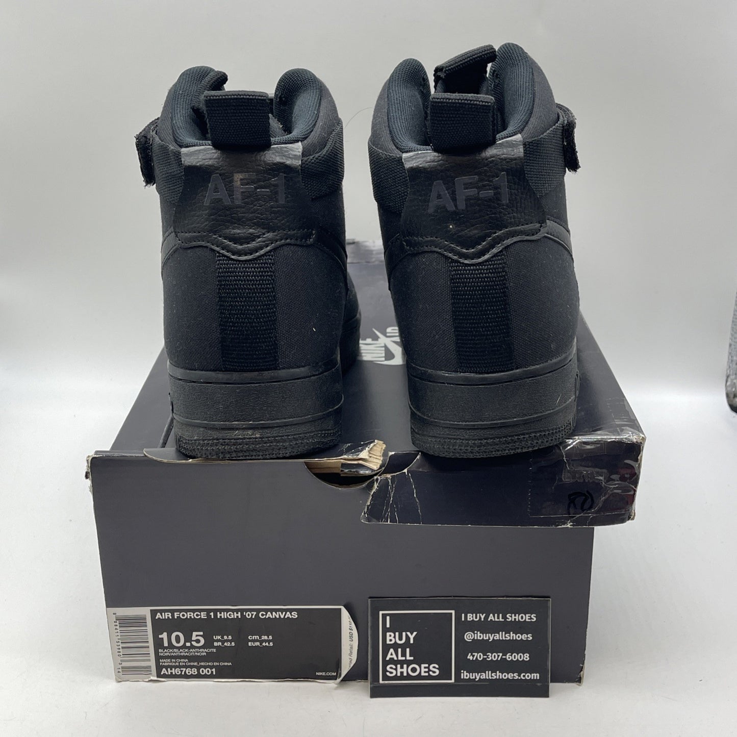 Size 10.5 - Nike Air Force 1 High Black Canvas (AH6768-001)