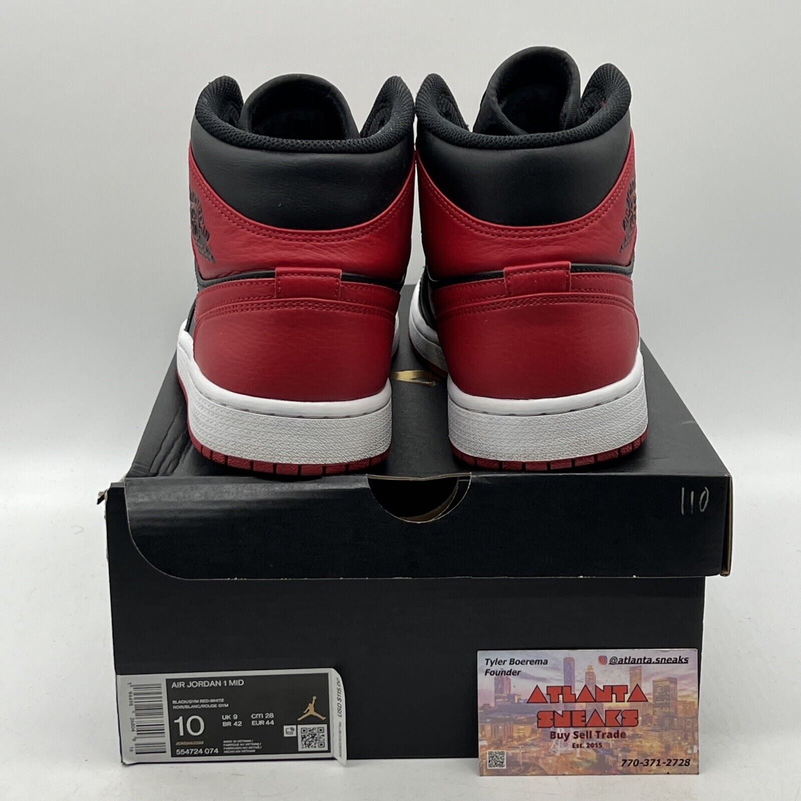 Size 10 - Jordan 1 Mid Banned 2020 Black Red White Leather (554724-074)