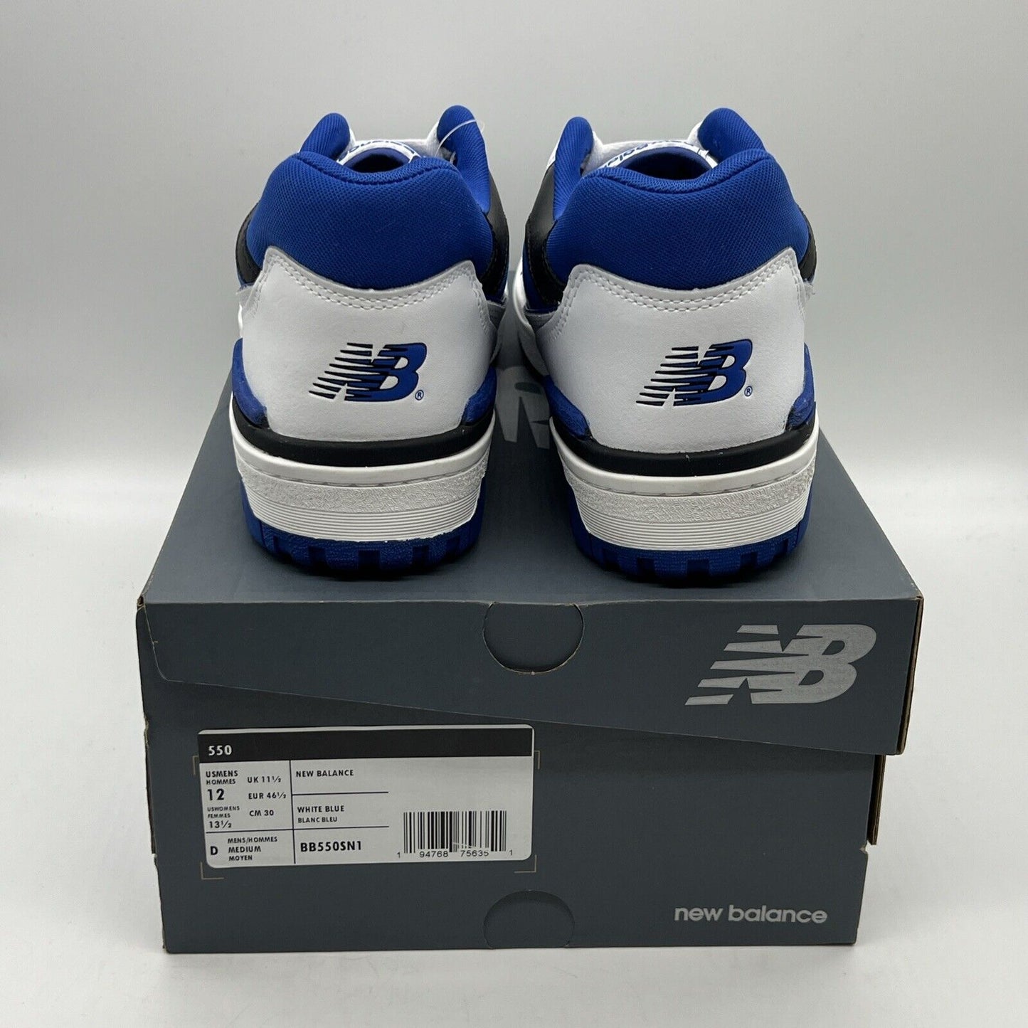 Size 12 - New Balance 550 White Team Royal White Brand New Og All DS Black