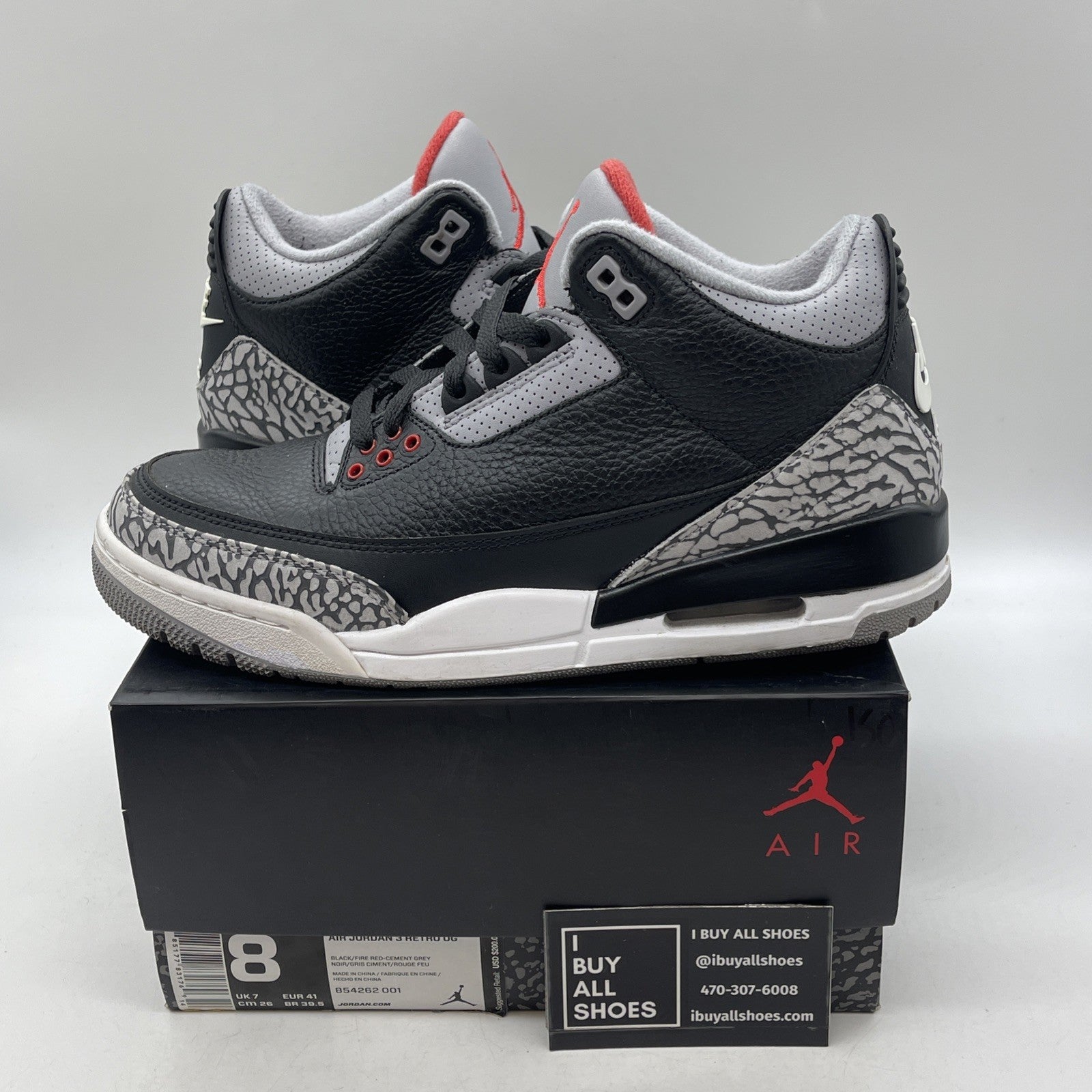 Size 8 - Air Jordan 3 Retro OG Mid Black Cement (854262-001)