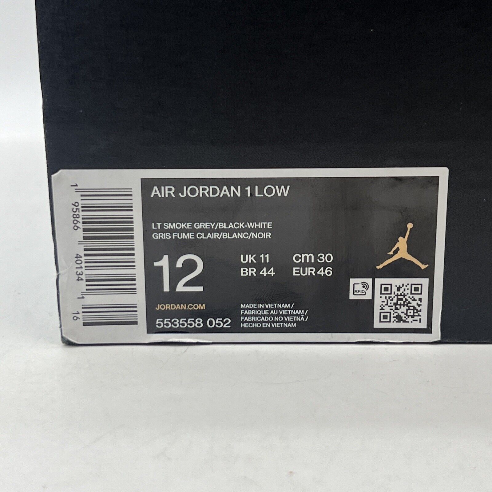 Size 12 - Jordan 1 Low Shadow Toe Black White Grey Leather (553558-052)