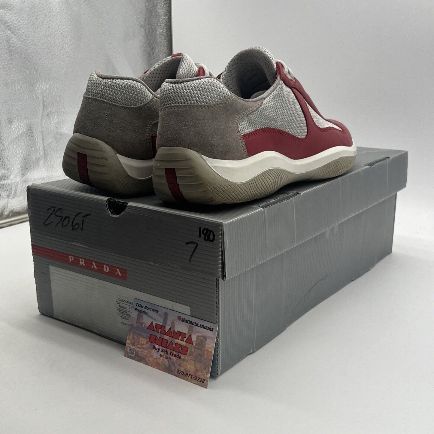 Size 7 -Prada America's Cup Low Top Red Leather W/Silver Mesh (E10037117)
