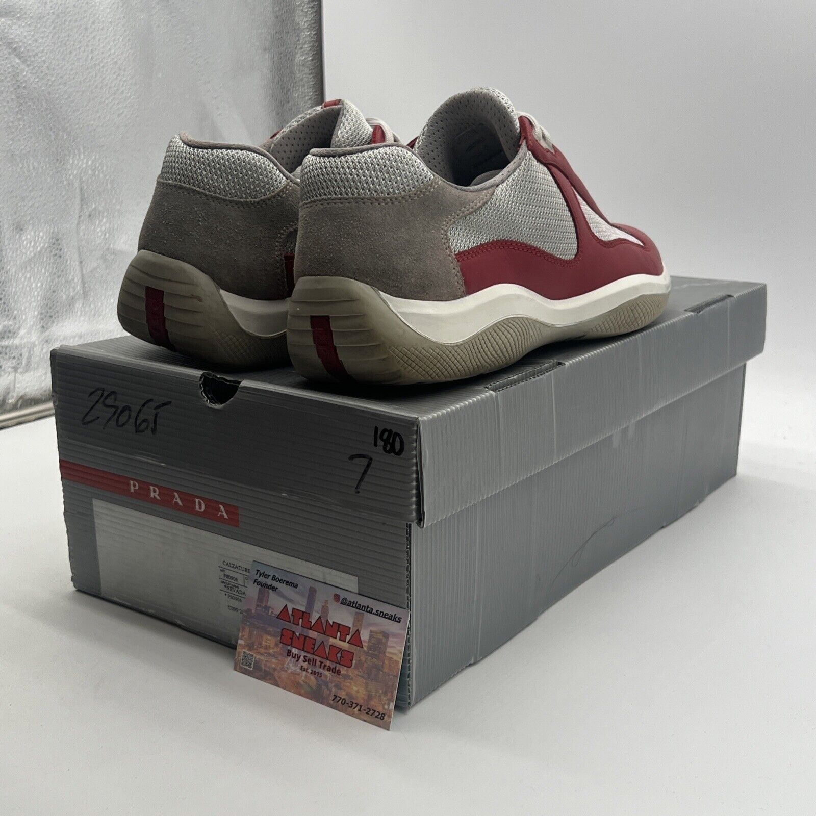Size 7 -Prada America's Cup Low Top Red Leather W/Silver Mesh (E10037117)