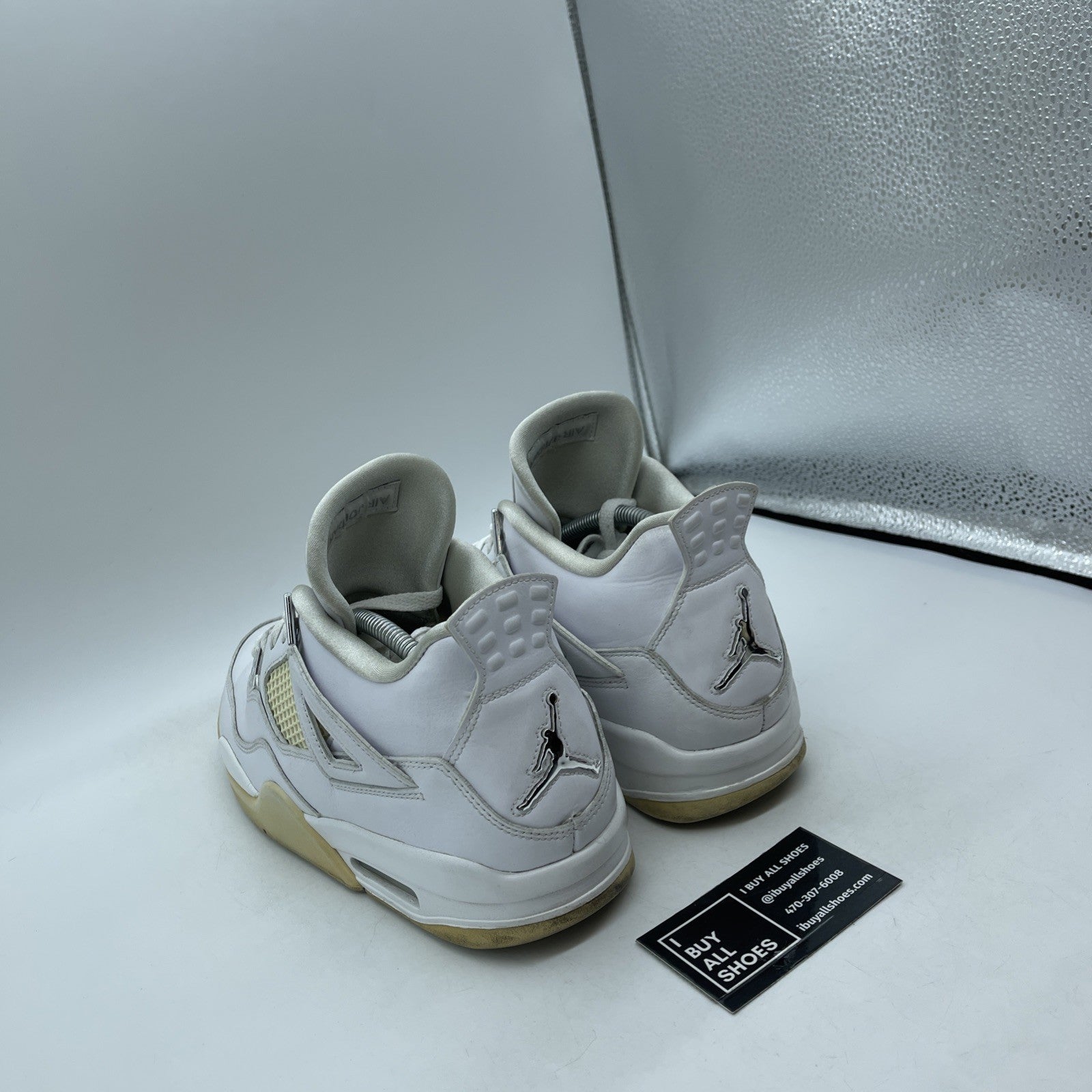 Size 10.5 - Jordan 4 Retro Mid Pure Money White Silver Leather (308497-100)